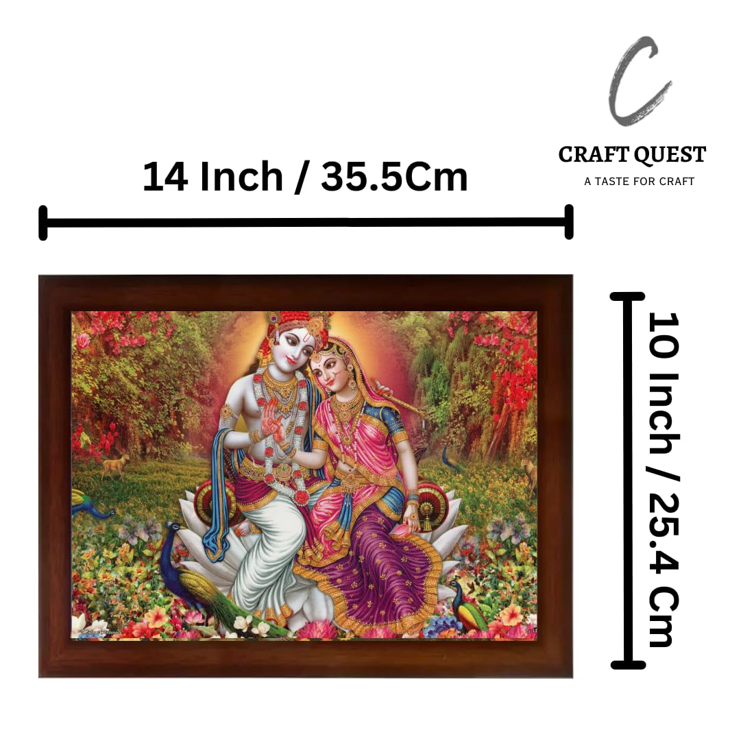 Craft Quest Radha Krishna Sparkle Coated Home Decorative Gift Item Framed Painting (10 X 14 Inches, Brown) RK1013-106
