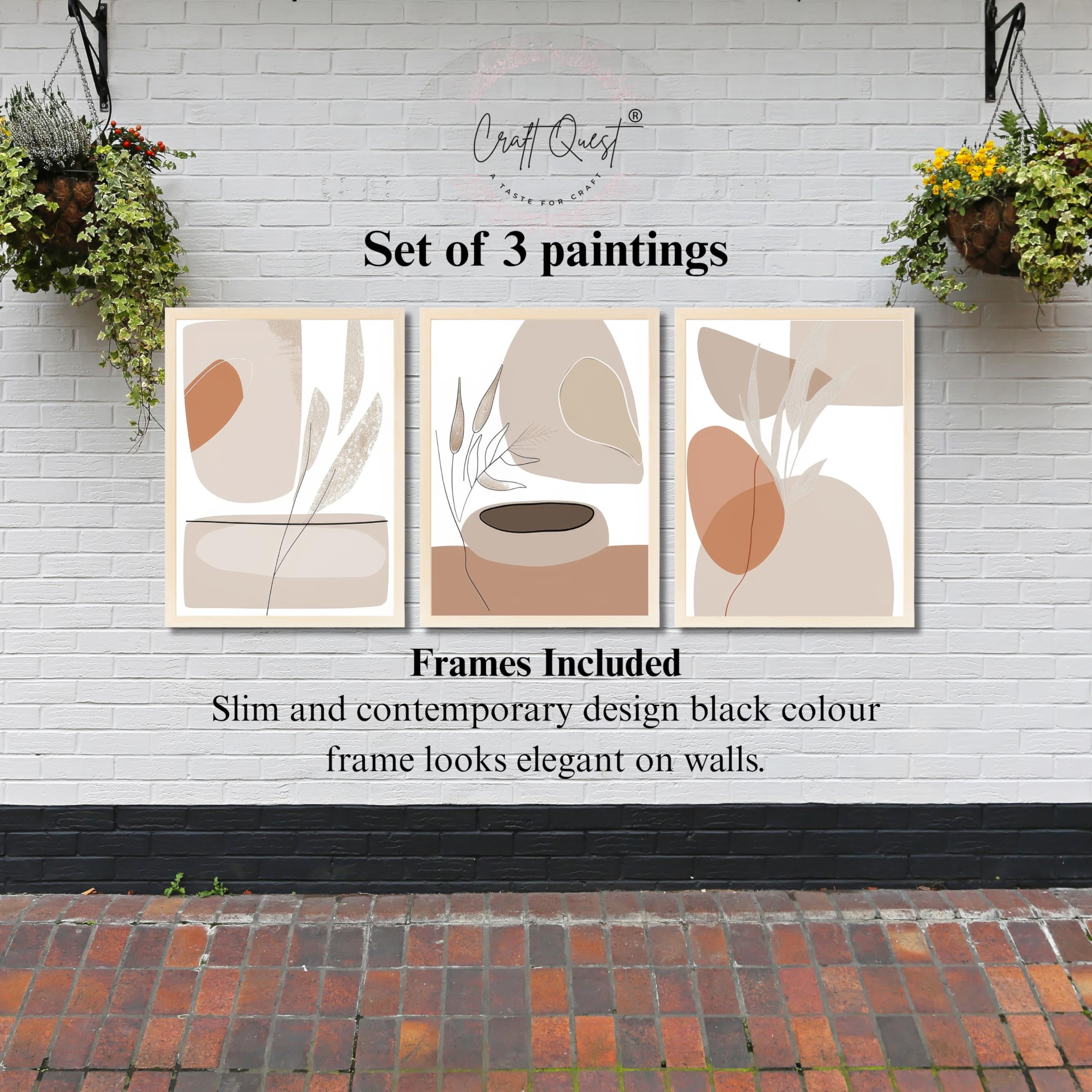 CRAFT QUEST Modern Art White Wall Abstract Wall Art | Set of 3 Frames for Home Decoration | Ideal for Living Room, Bedroom & Offices