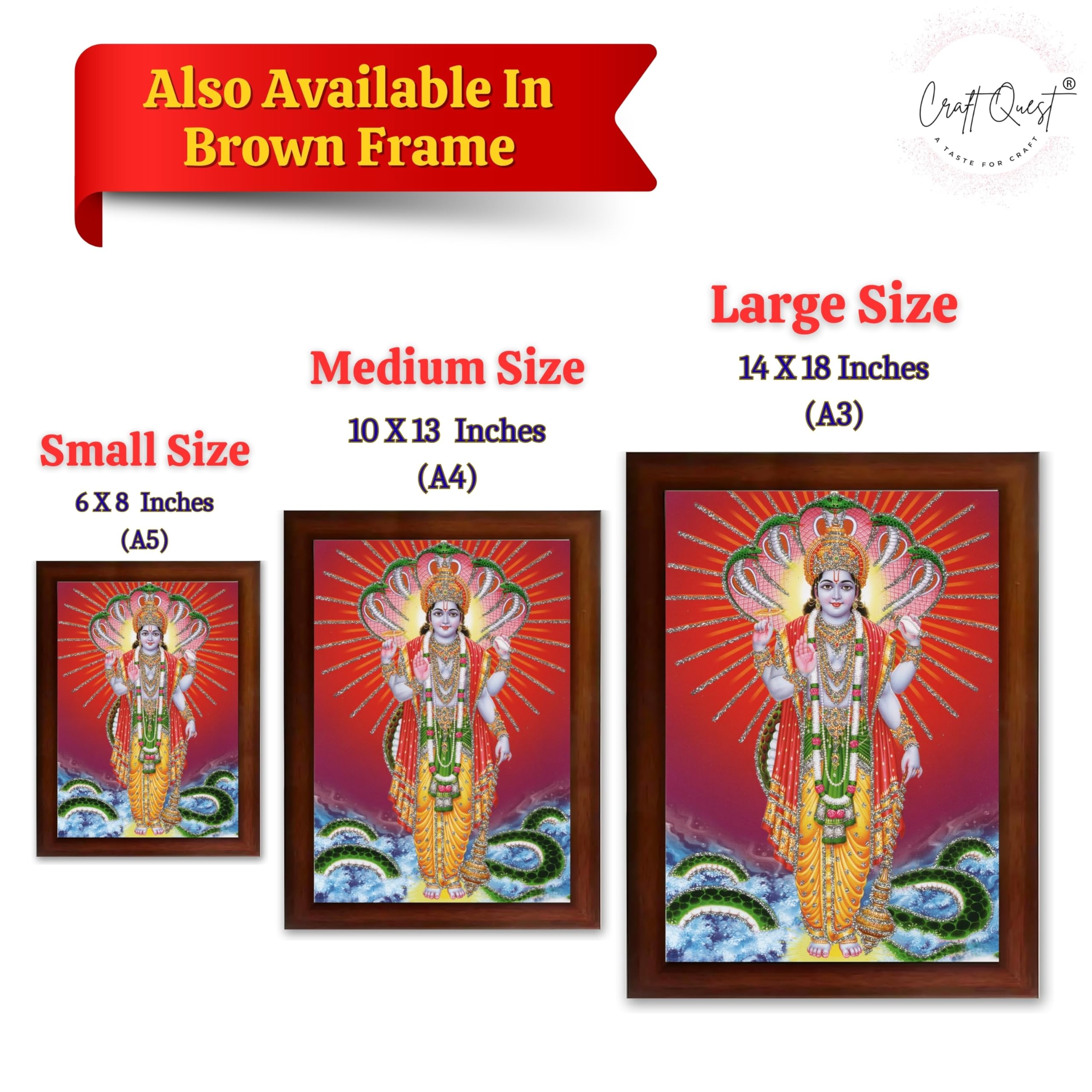 CRAFT QUEST Lord Vishnu Bhagwan Narayan Murti Mahavishnu Wall Painting Framed Home Décor, Religious Photo Frame