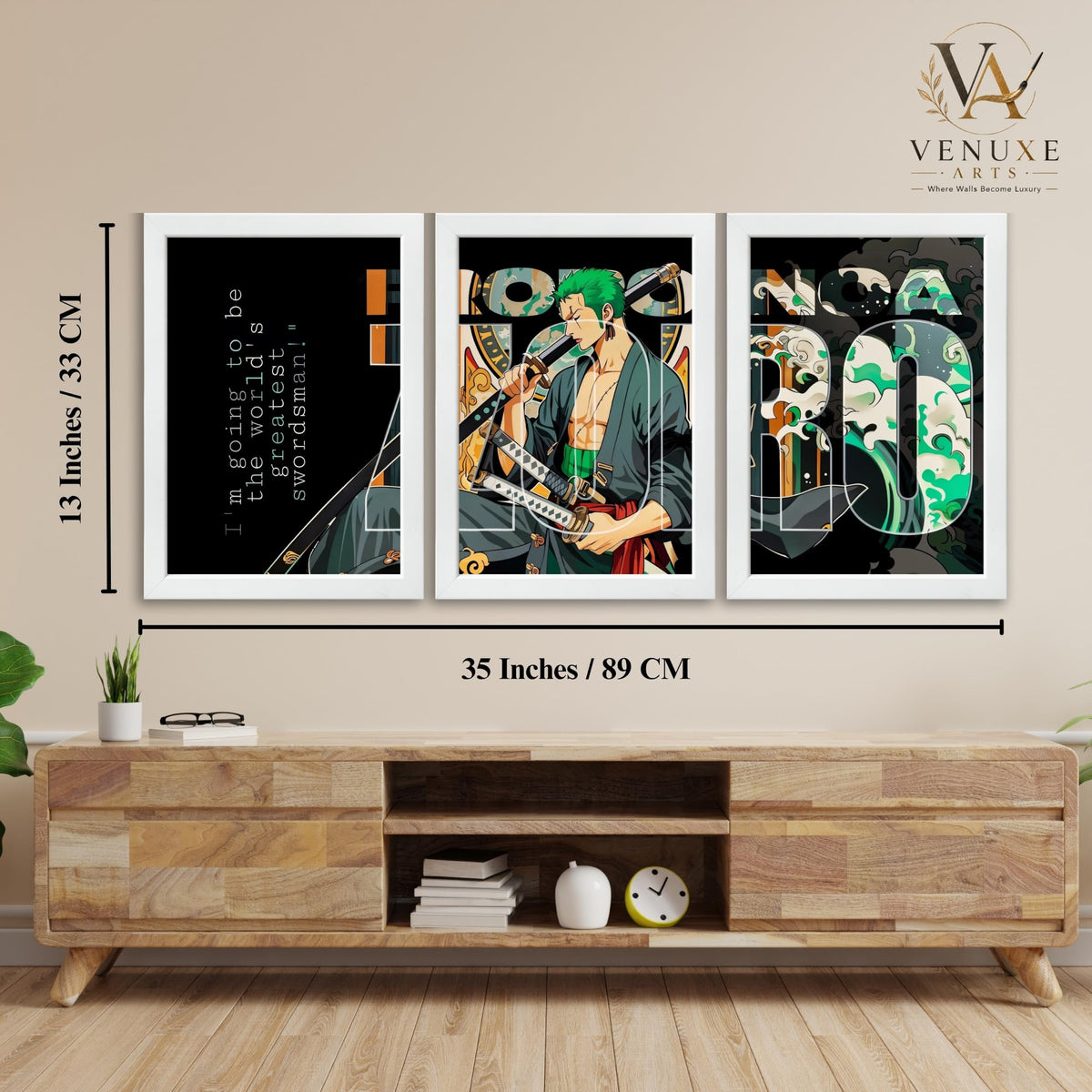 VENUXE ARTS Set Of 3 Anime Characters Wall Framed |Anime Characters Framed Poster for Living Room Bedroom Gaming Room Studio Wall Decor
