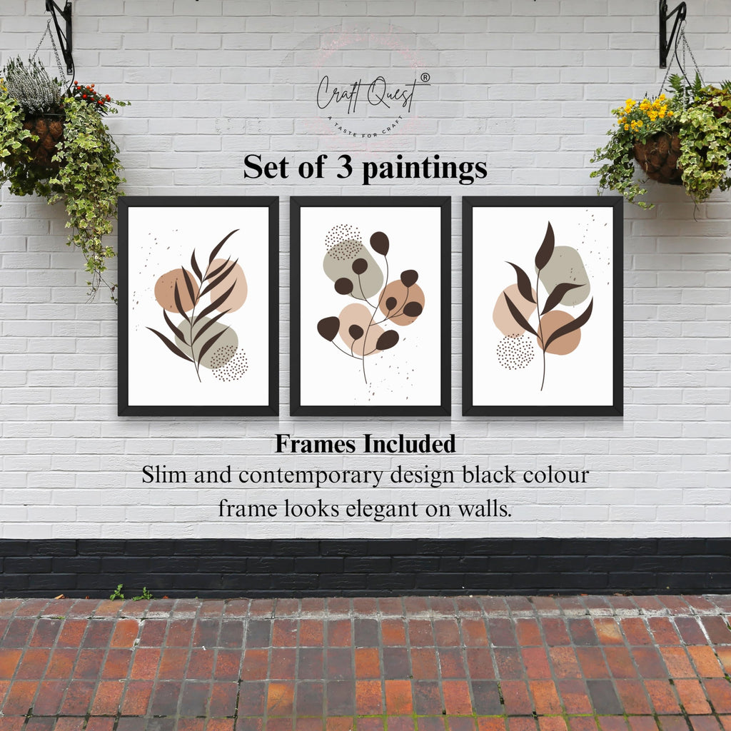 CRAFT QUEST Wall Art Decor Paintings | Set of 3 BOHO Wall Art Frames for Home Decoratio | Ideal for Living Room, Office & Bedroom