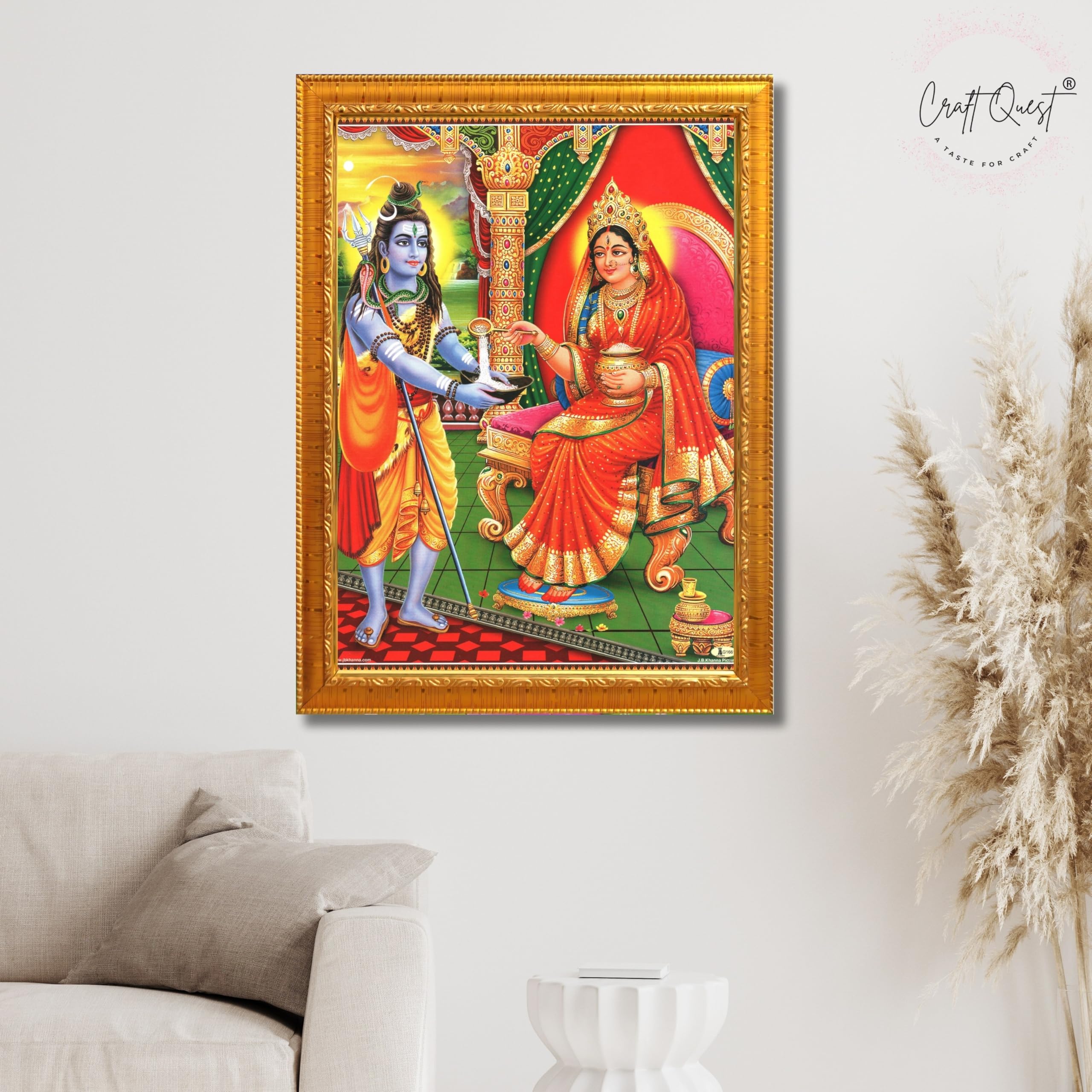 CRAFT QUEST Shiva & Maa Annapurna devi sitting on throne photo frame with with Acrylic glass, for Kitchen Worship