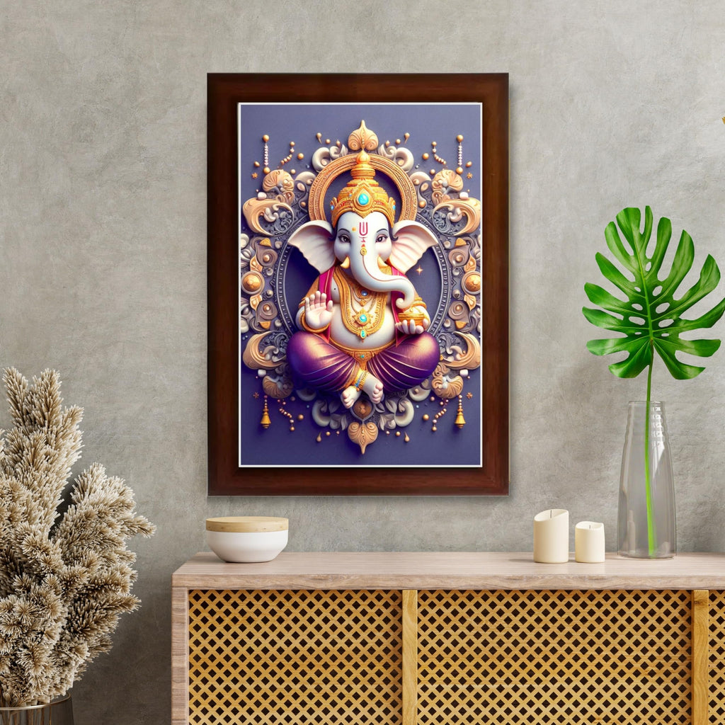 CRAFT QUEST Lord Ganesh Ganpati Ganapathi Hanging Wall Painting Framed For Home Décor