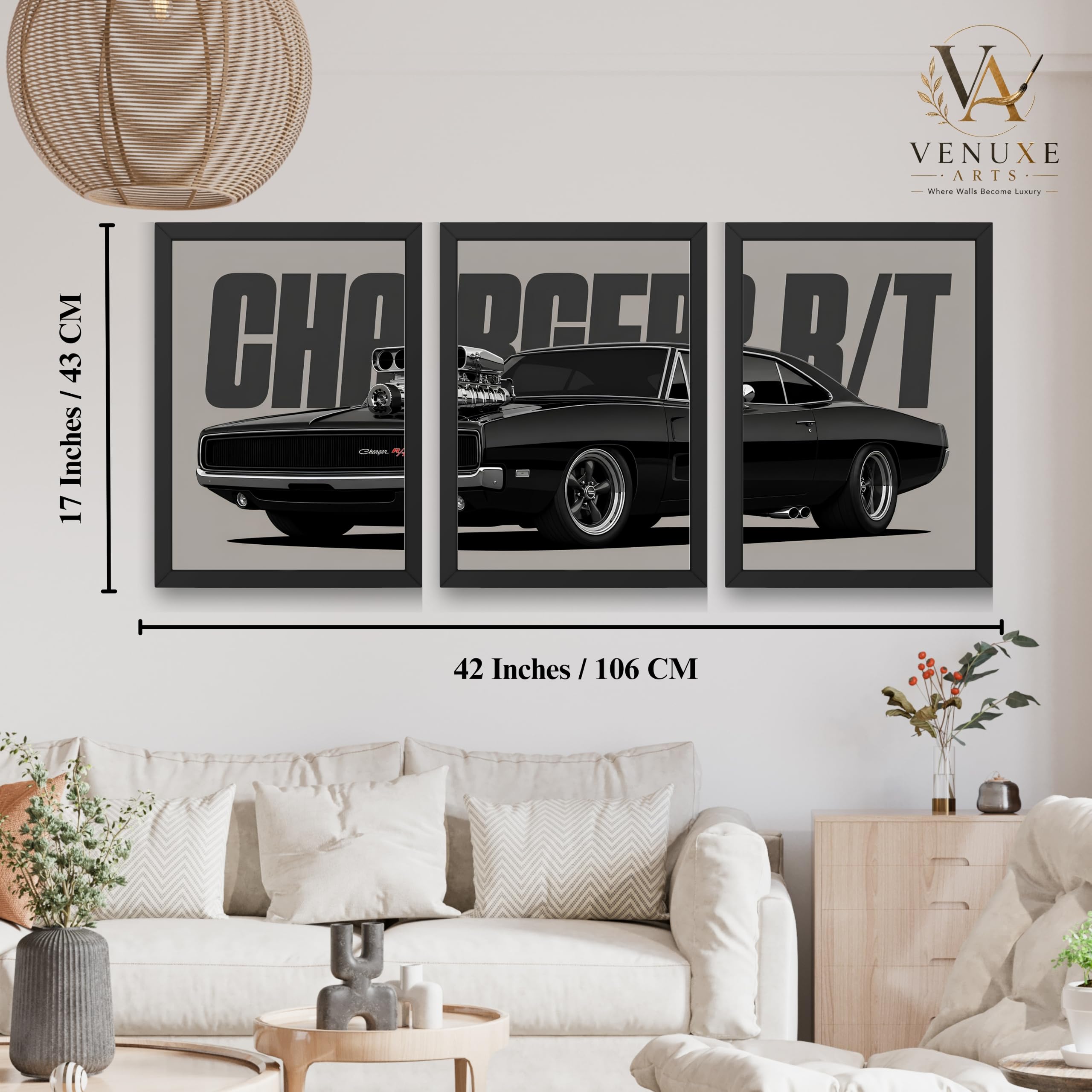 VENUXE ARTS Set Of 3 Big Sports Cars Framed Posters Gift Items for Boys Room Wall Decoration Bedroom Living Room Office Studio Décor | Car Poster Frame for Wall Décor