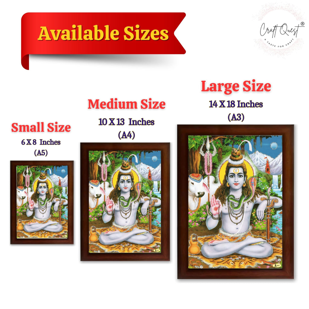 CRAFT QUEST Lord Shiva Wall Painting | Premium Framed Hindu God Wall Art | Spiritual Mahadev Poster for Living Room, Bedroom, Office, Meditation & Temple Décor |