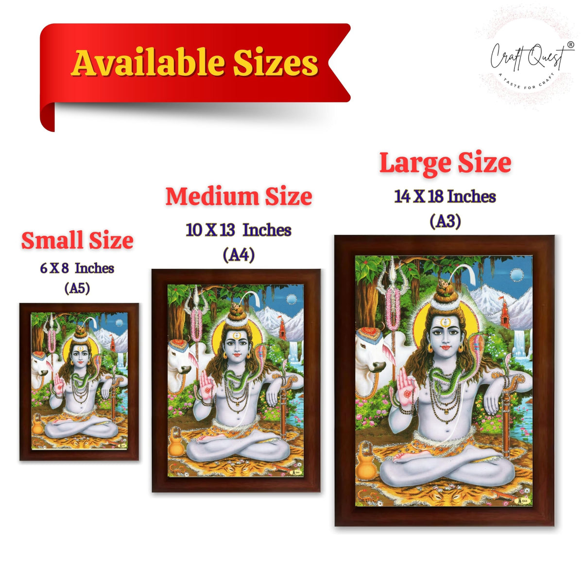 CRAFT QUEST Lord Shiva Wall Painting | Premium Framed Hindu God Wall Art | Spiritual Mahadev Poster for Living Room, Bedroom, Office, Meditation & Temple Décor |