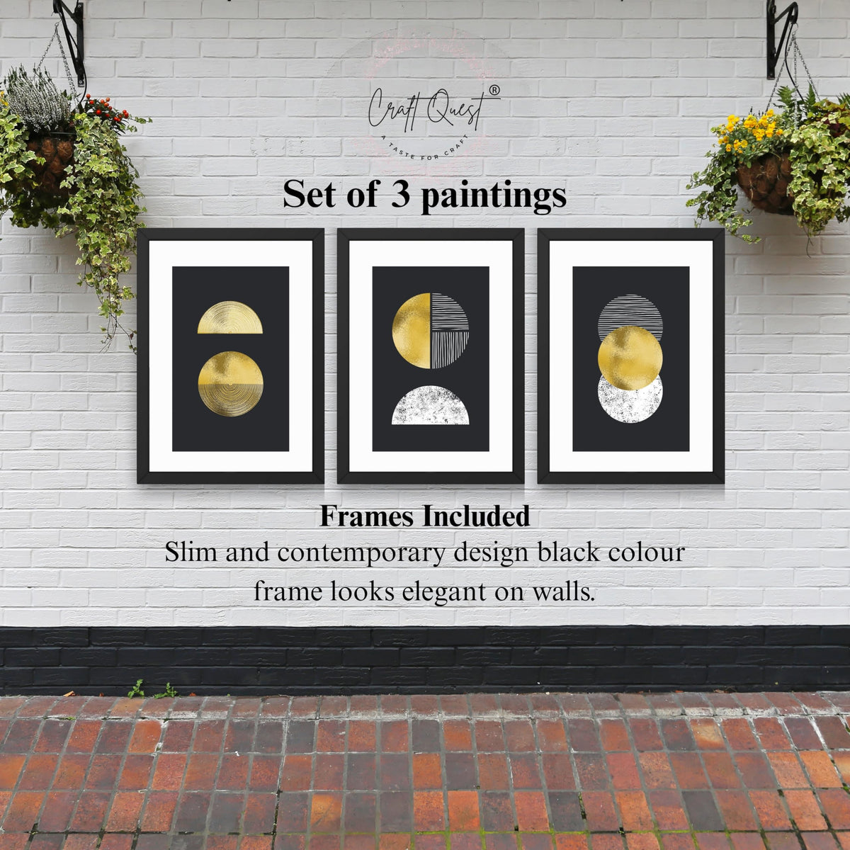 CRAFT QUEST Modern Minimalist Mid Century Abstract Wall Art | Set of 3 Frames for Home Decoration | Ideal for Living Room, Bedroom & Offices