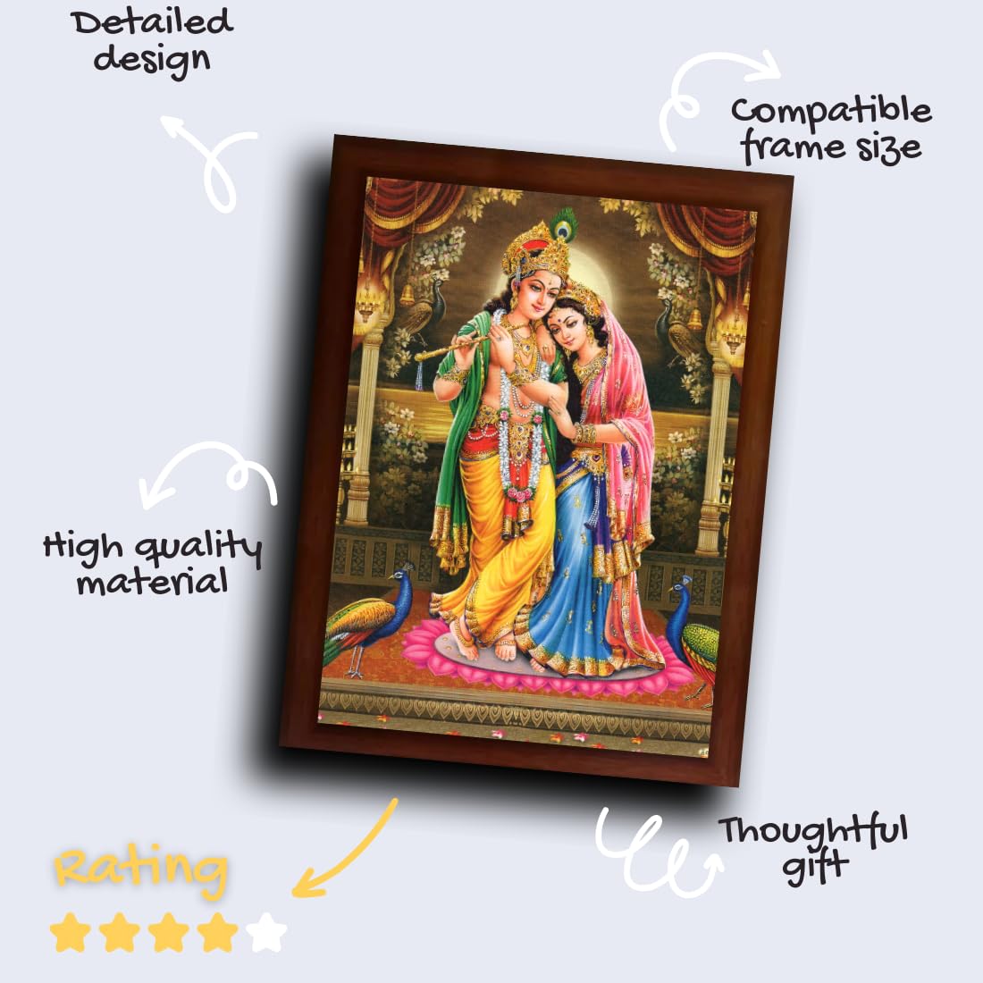 Craft Quest Radha Krishna Sparkle Coated Home Decorative Gift Item Framed Painting (10 X 14 Inches, Brown) RK1013-14