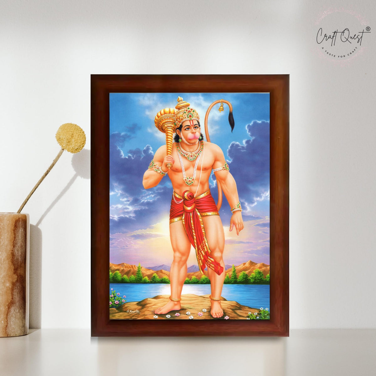 CRAFT QUEST Bajrang Bali Hanuman Ji Photo Frame | Acrylic Glass, Lightweight & Waterproof | Ideal for Home, Office, Temple & Puja Room Wall Decor