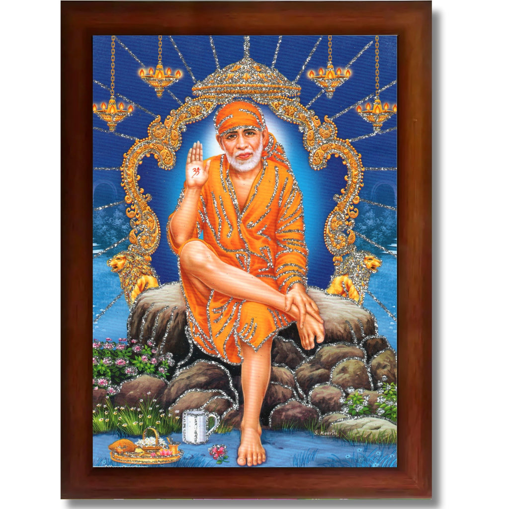 CRAFT QUEST Sai Baba Shirdi Sainath Wall Painting Framed Home Décor, Ideal for Home, Office, Temple & Puja Room, Wall Decor