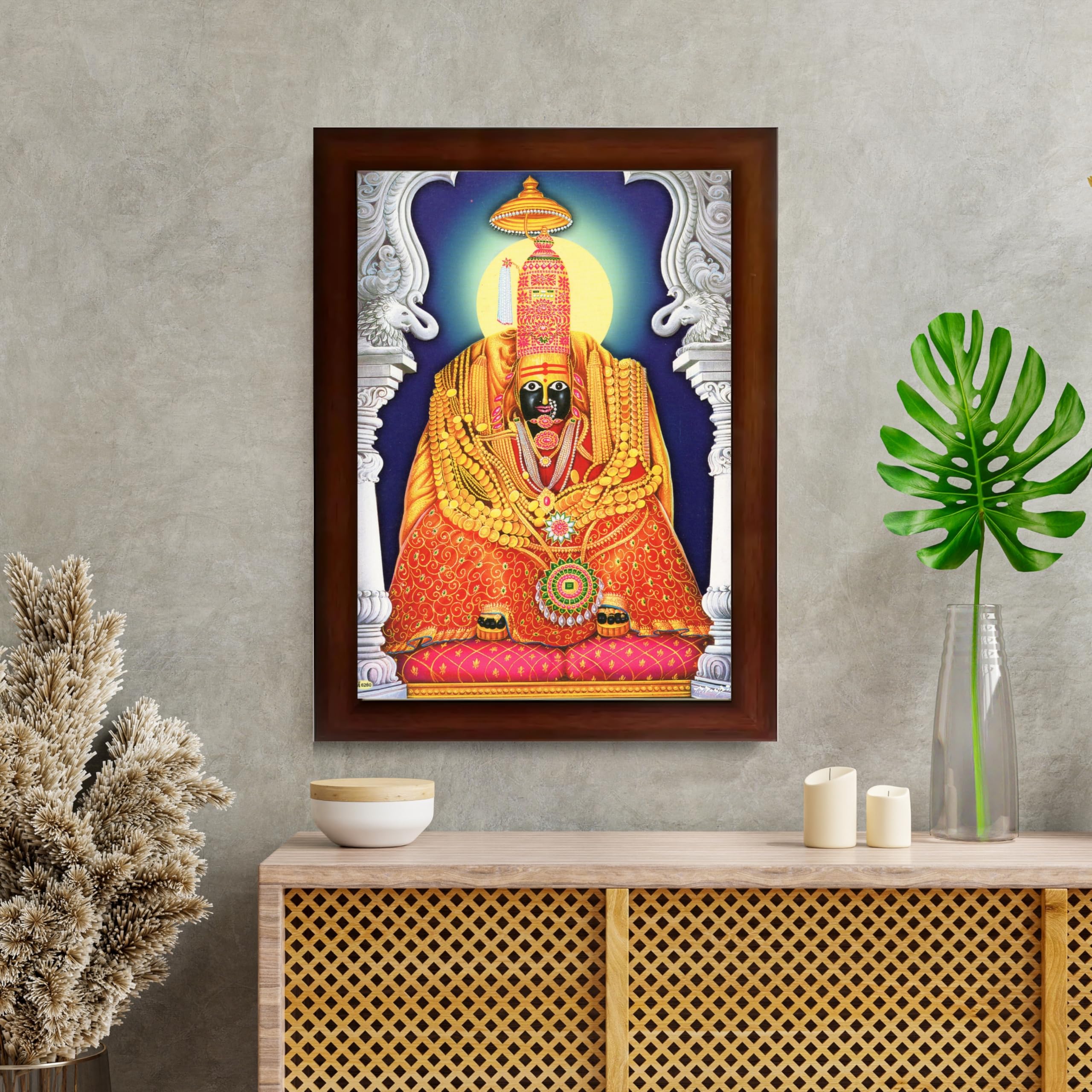 CRAFT QUESTTulja mata photo with frame, Tuljabhawani photo, Tuljapur, Religious Framed Painting