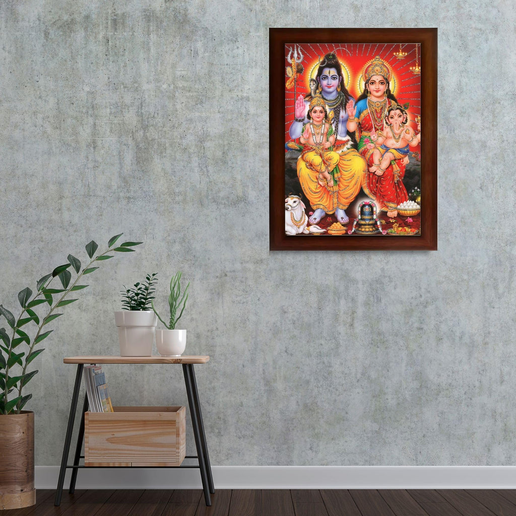 CRAFT QUEST Shiv Parivar Religious Wood Photo Frame with Acrylic glass
