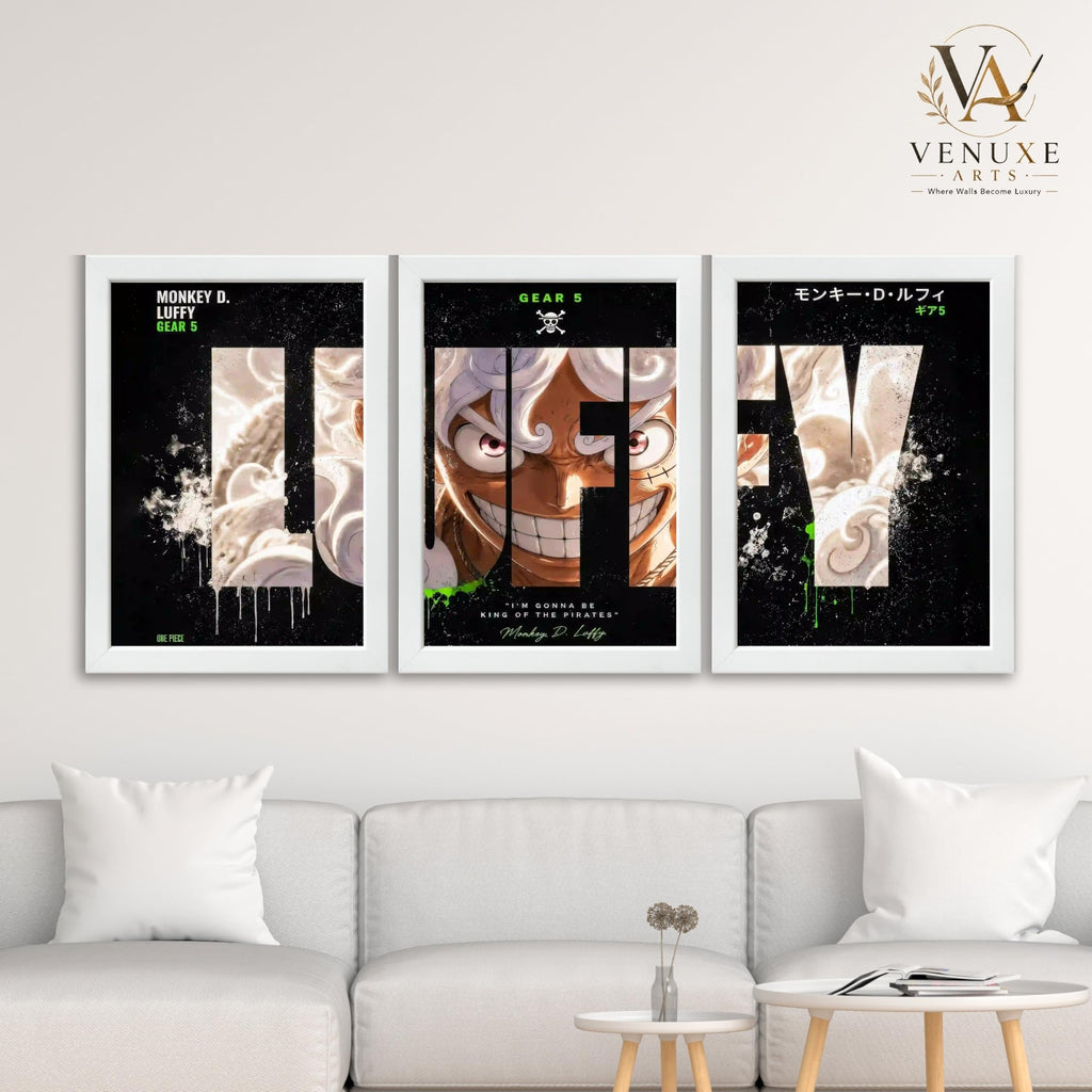 VENUXE ARTS Set Of 3 Anime Characters Wall Framed |Anime Characters Framed Poster for Living Room Bedroom Gaming Room Studio Wall Decor