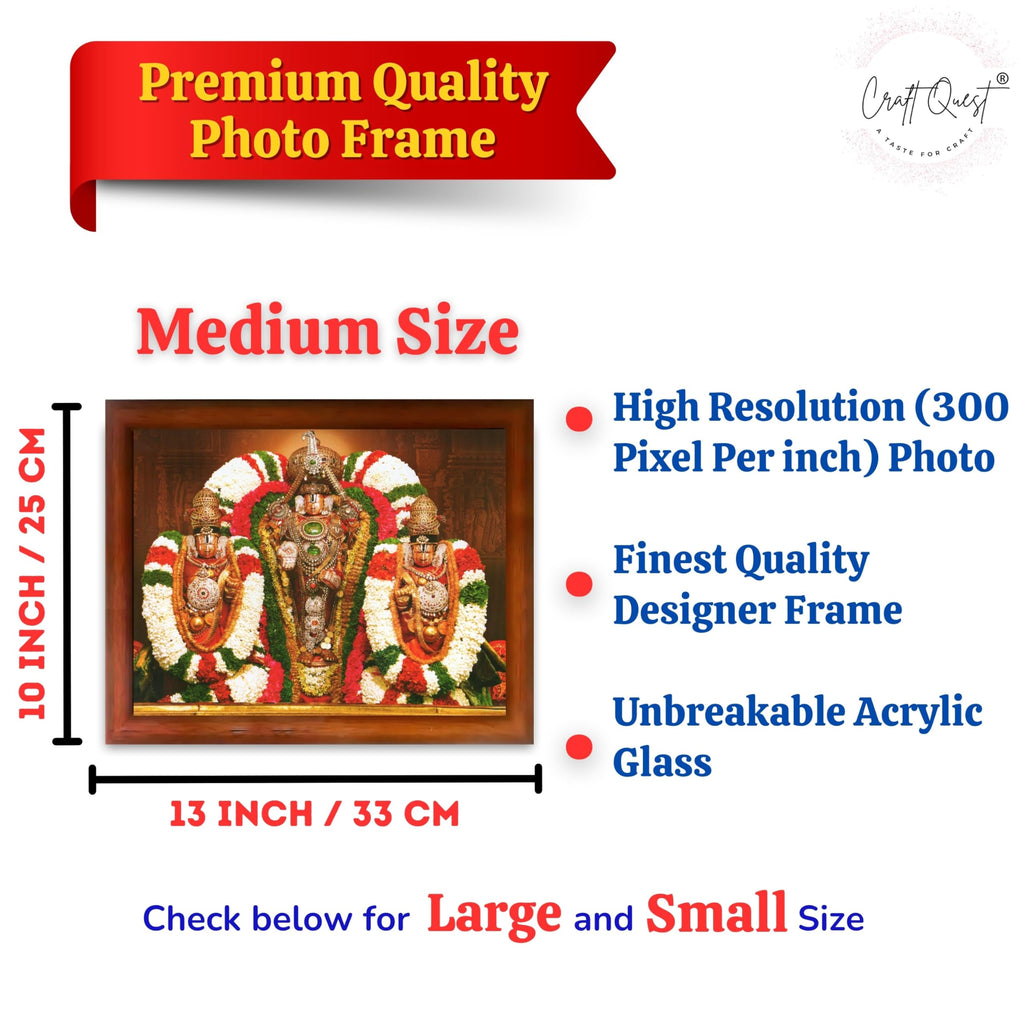 CRAFT QUEST Tirupati Balaji with Padmavati Photo Frame; sri; Venkateshwara; Wall Photo Frame | South God Frame for Home, Office, Temple & Gifting