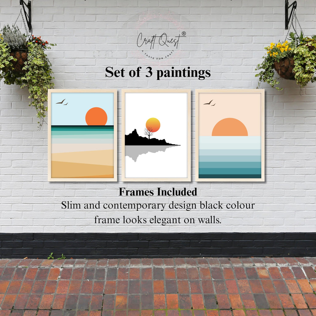 CRAFT QUEST Nature Inspired Abstract Of Sunset Wall Art | Set of 3 Frames for Home Decoration | Ideal for Living Room, Bedroom & Offices