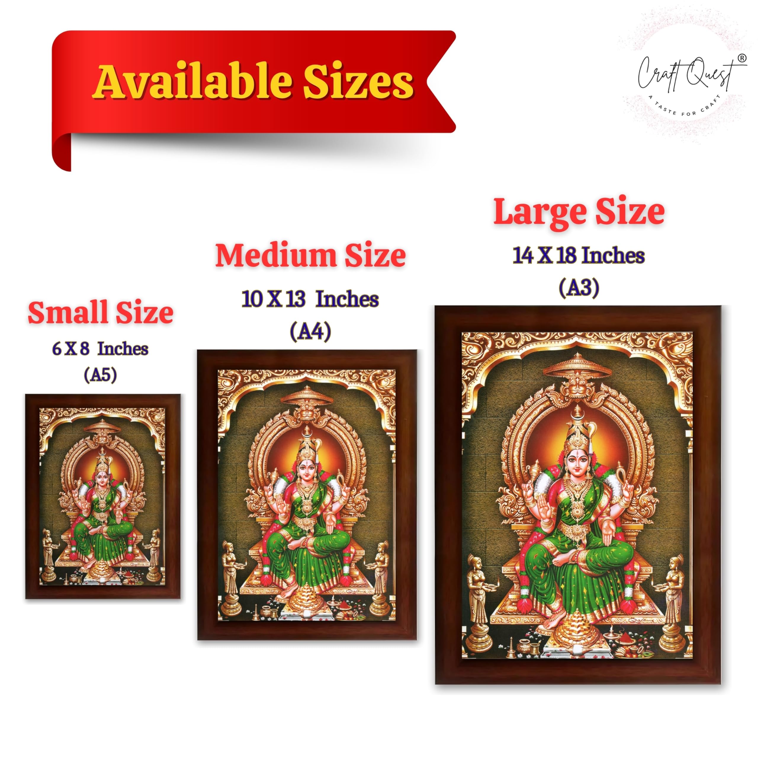 CRAFT QUEST Bhuvaneshwari Devi Amman Bhuvneshwari Mata Wall Painting Framed Home Decor | Religious Hindu God Picture Frame for Home, Office, Temple & Gifting