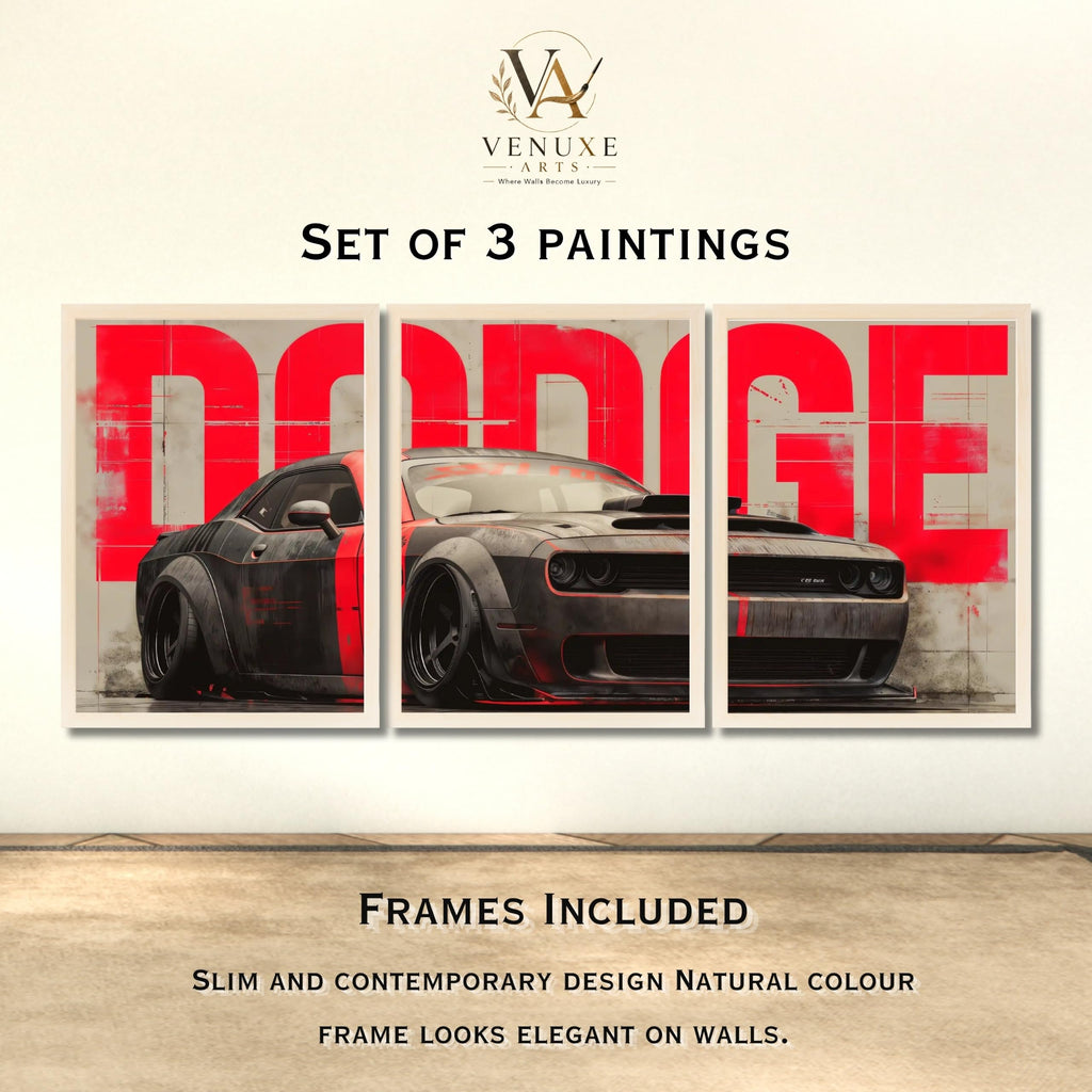 VENUXE ARTS Set Of 3 Big Sports Cars Framed Posters Gift Items for Boys Room Wall Decoration Bedroom Living Room Office Studio Décor | Car Poster Frame for Wall Décor