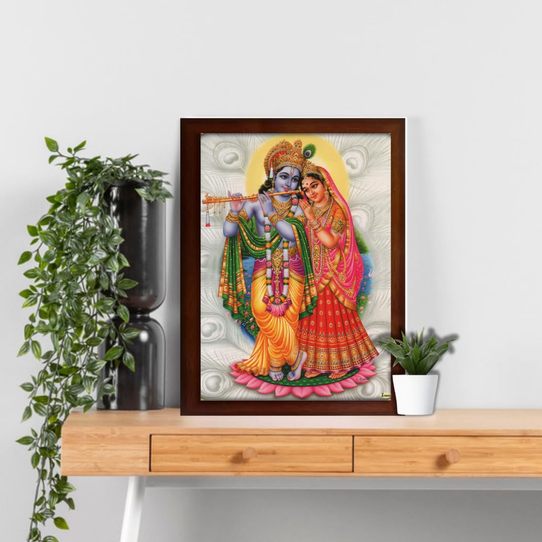 Craft Quest Radha Krishna Sparkle Coated Home Decorative Gift Item Framed Painting (10 X 14 Inches, Brown) RK1013-06