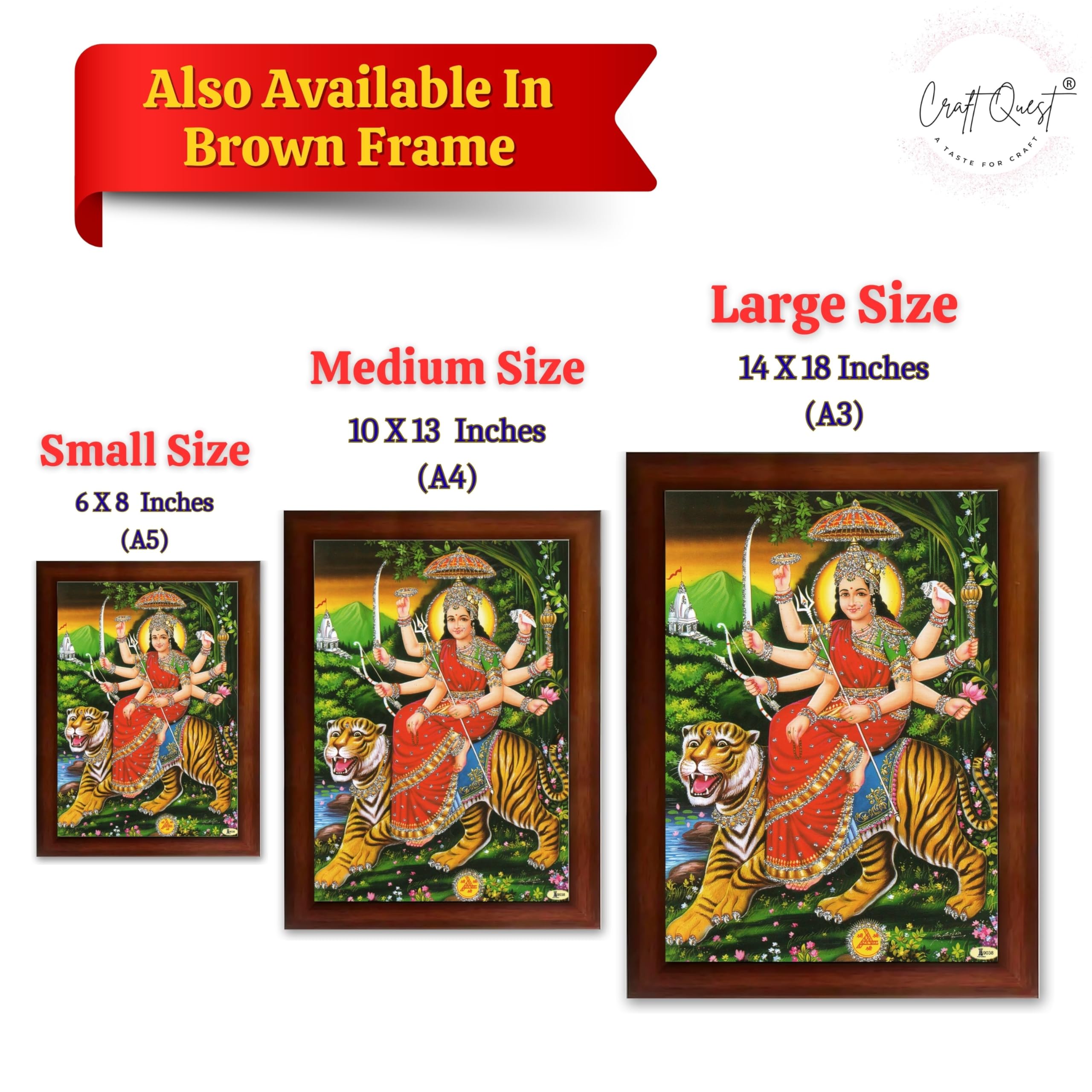 CRAFT QUEST Durga Mata Goddess Navdurga Wall Painting Framed Home and Pooja Décor