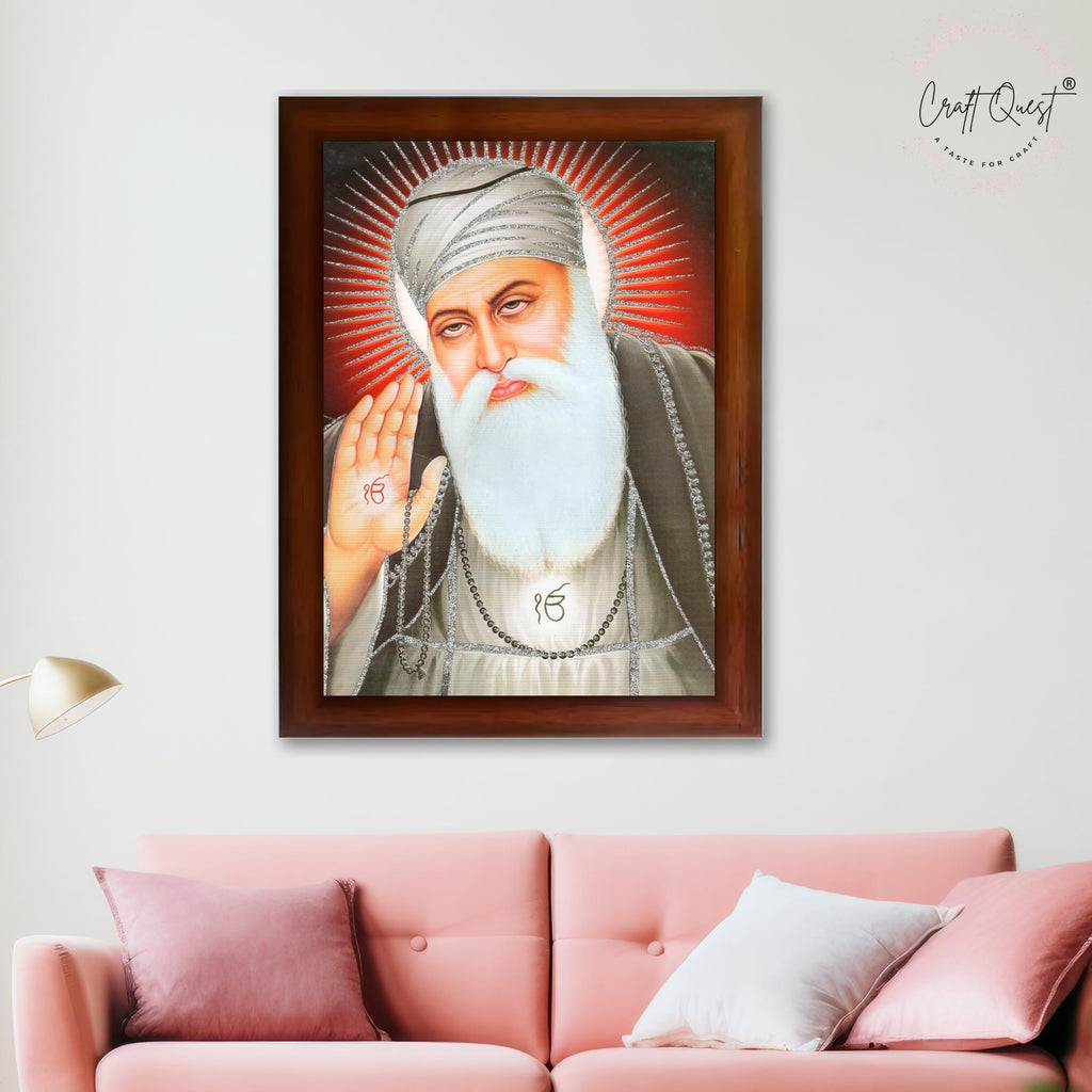 CRAFT QUEST Gurunanak Dev Ji Photo Frame Waheguru Sikh Guru Photo for Home Decor Spiritual Wall Hanging Living Room Decoration