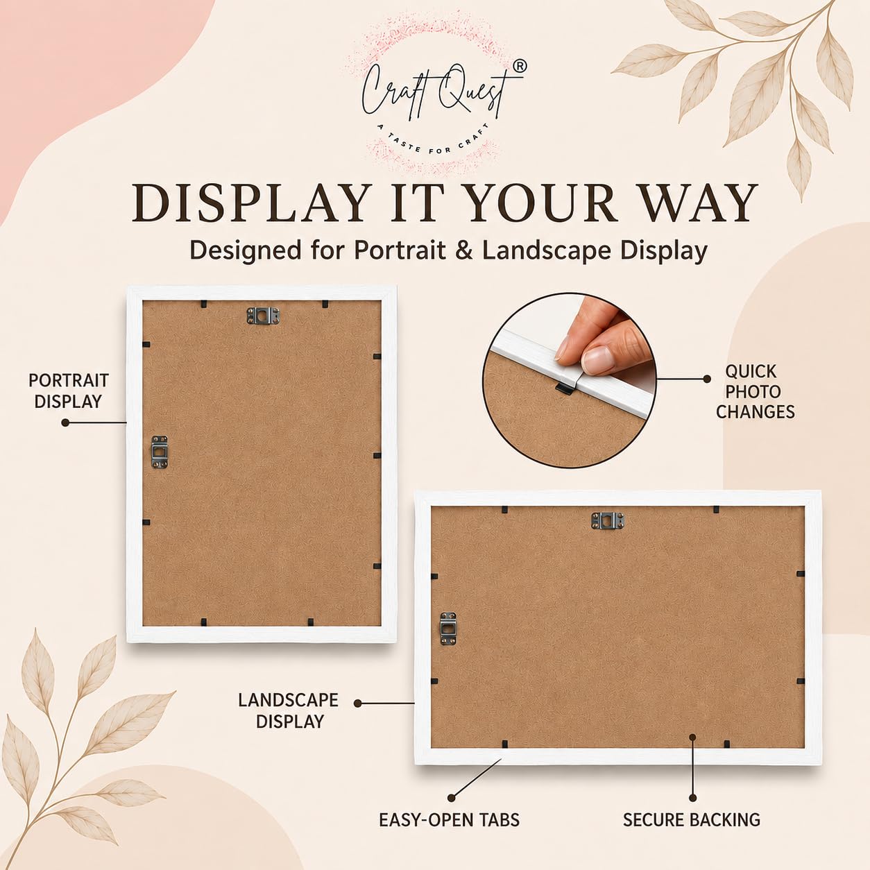 CRAFT QUEST 4X6 Inch Size synthetic Wall Mount Photo frames Single For Home Decoration, Living Room, Office Decoration (Natural, Set of 1)