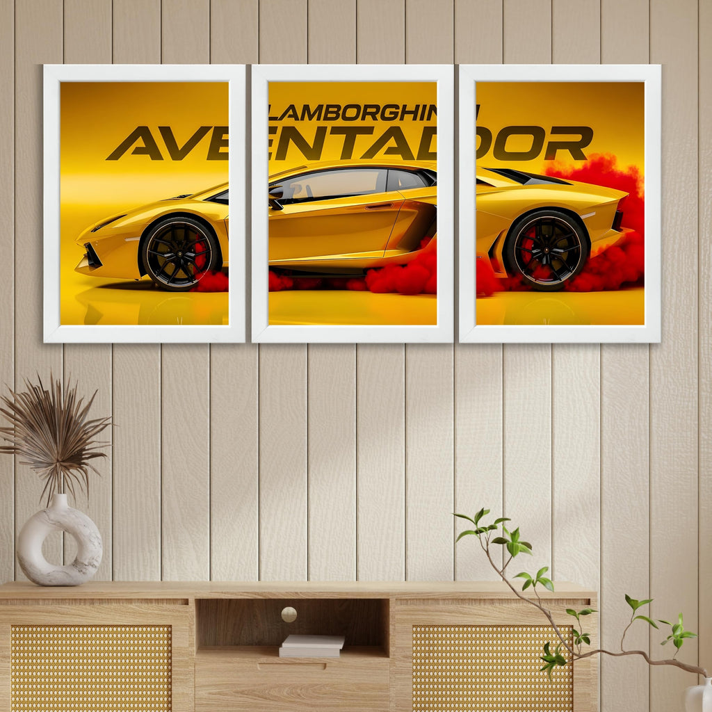 VENUXE ARTS Set Of 3 Big Sports Cars Framed Posters Gift Items for Boys Room Wall Decoration Bedroom, Living Room, Office, Studio Décor | Car Poster Frame for Wall Décor