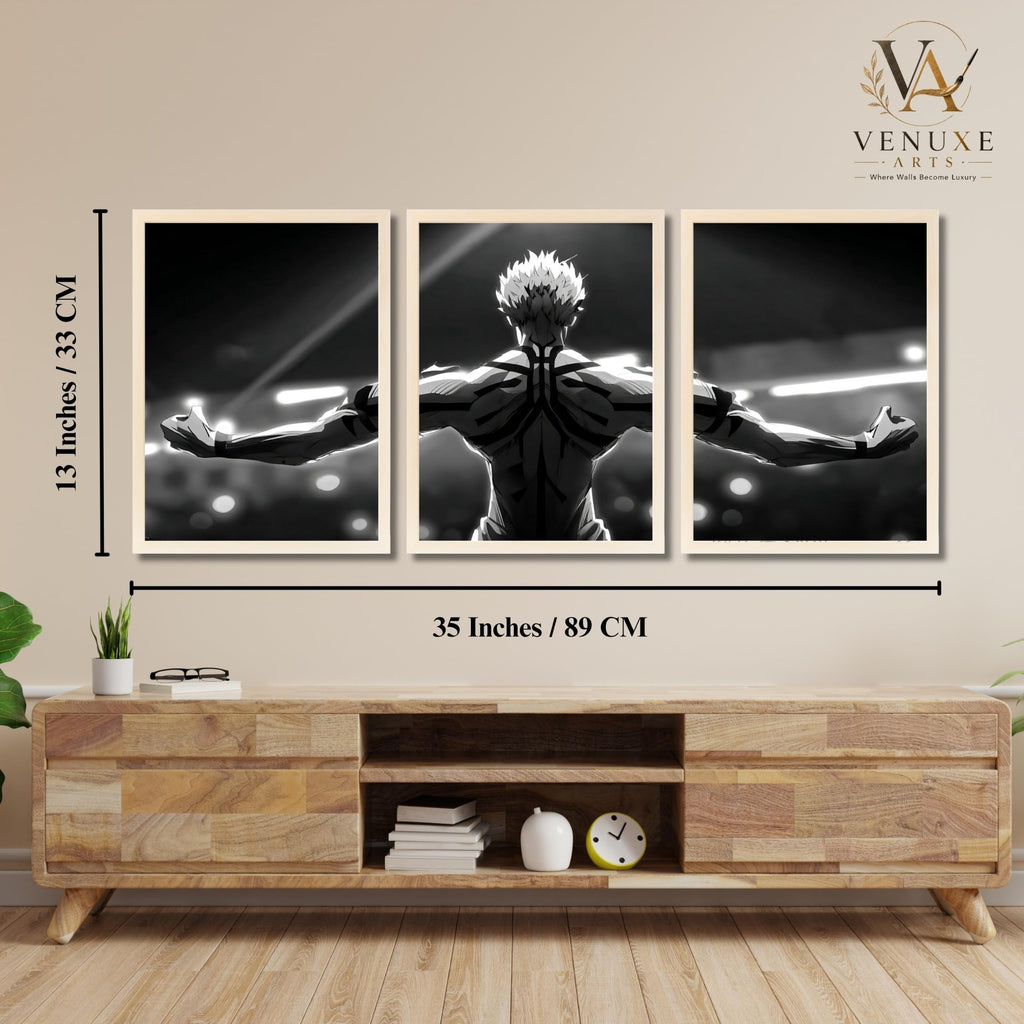 VENUXE ARTS Set Of 3 Anime Characters Wall Framed |Anime Characters Framed Poster for Living Room Bedroom Gaming Room Studio Wall Decor