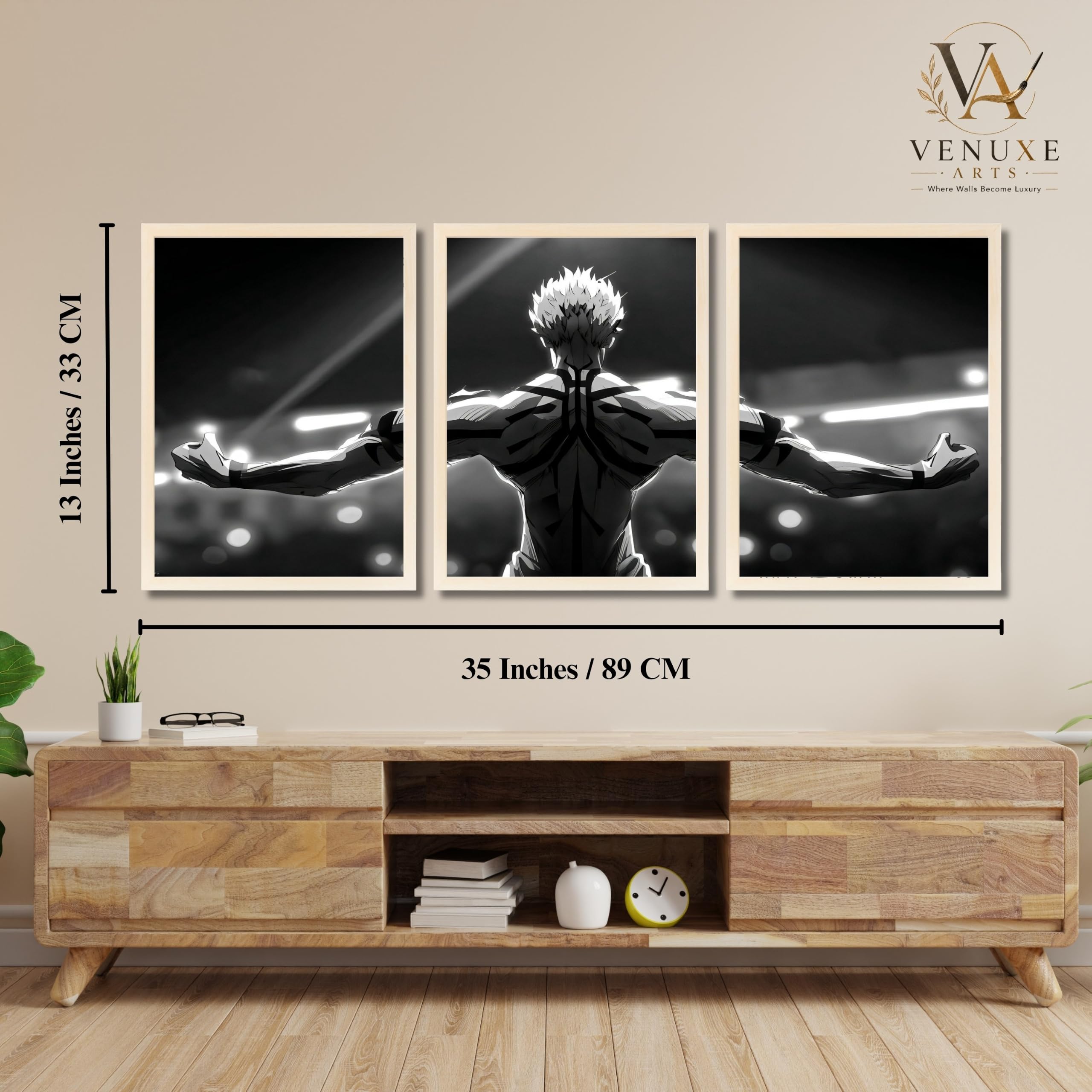 VENUXE ARTS Set Of 3 Anime Characters Wall Framed |Anime Characters Framed Poster for Living Room Bedroom Gaming Room Studio Wall Decor