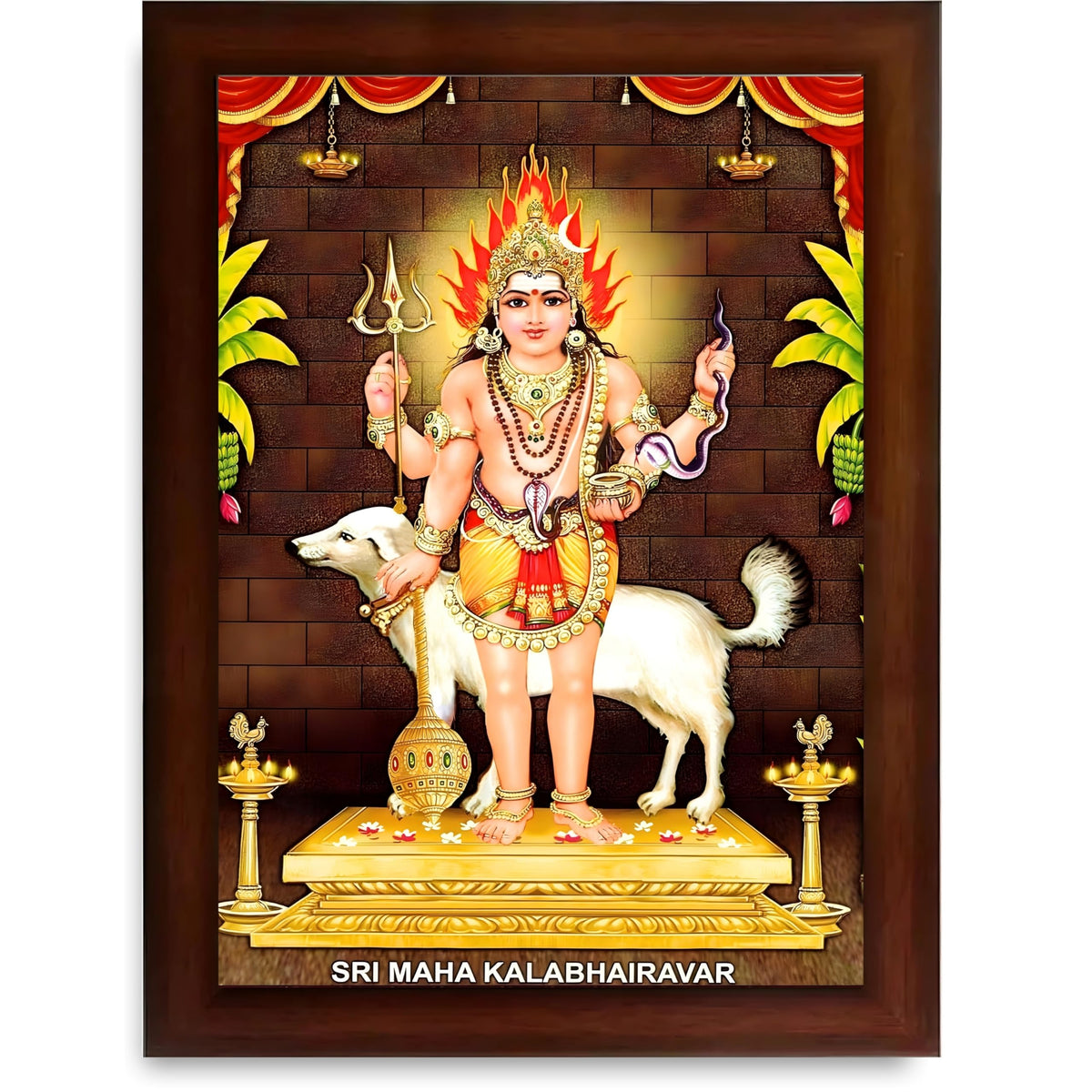 CRAFT QUEST Kala Bhairava Kaal Bhairav Baba Bairava Photo Frame | Hindu God Spiritual Framed | Ideal for Home, Office, Temple & Puja Room, Wall Decor