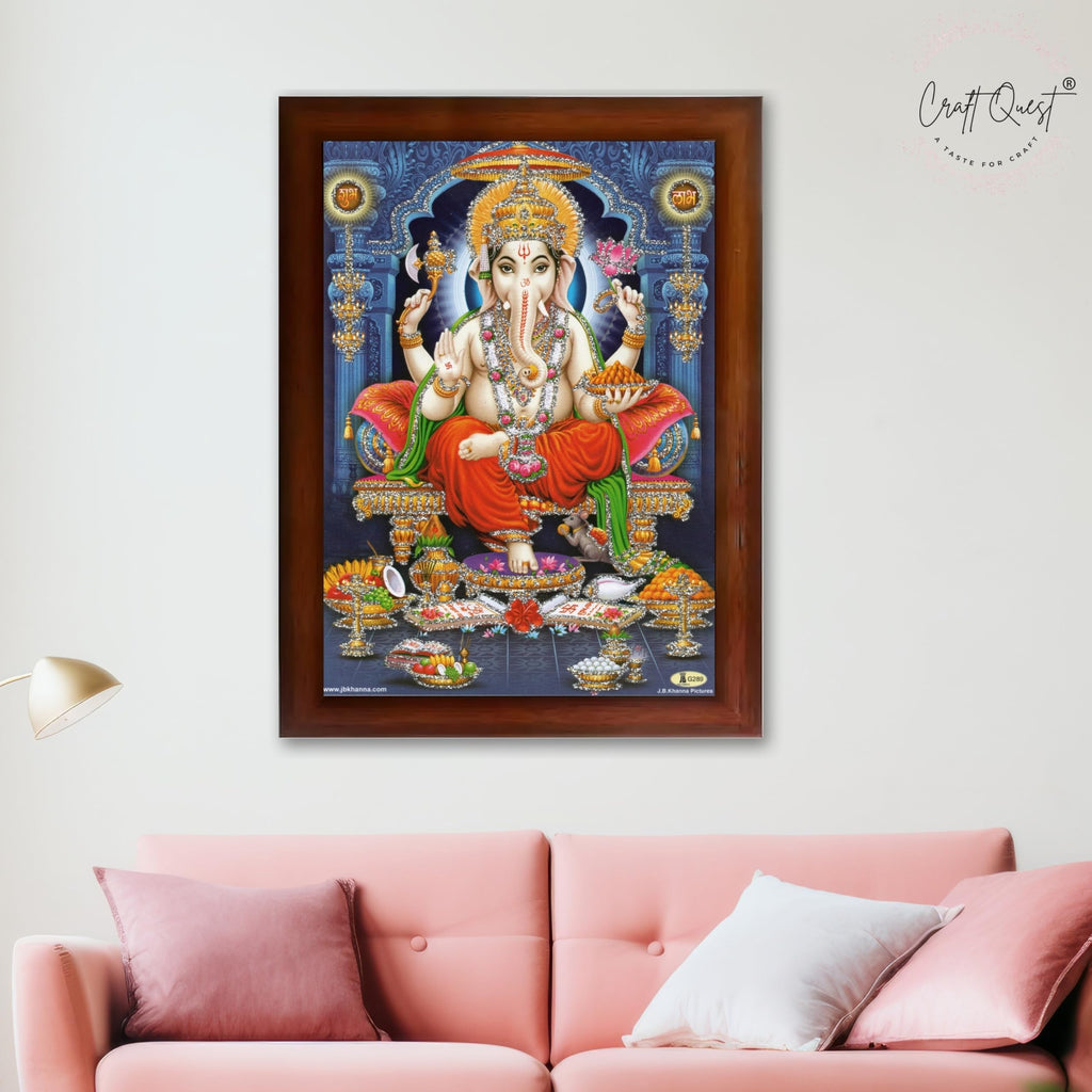 CRAFT QUEST God Ganpati Ganesha Modern Wall Art Painting With Frame For Pooja, Home and Office Decor Item