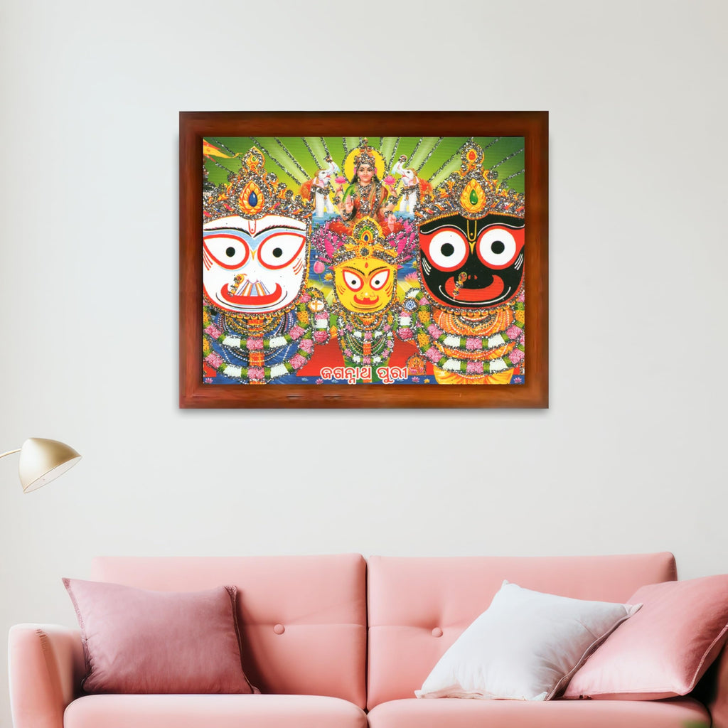 CRAFT QUEST Jagannath Photo with Frame, Lord Jagannath Painting, Hindu God Wall Art, Spiritual Photo for Home Decor, Pooja Room, Mandir, Gift Frame