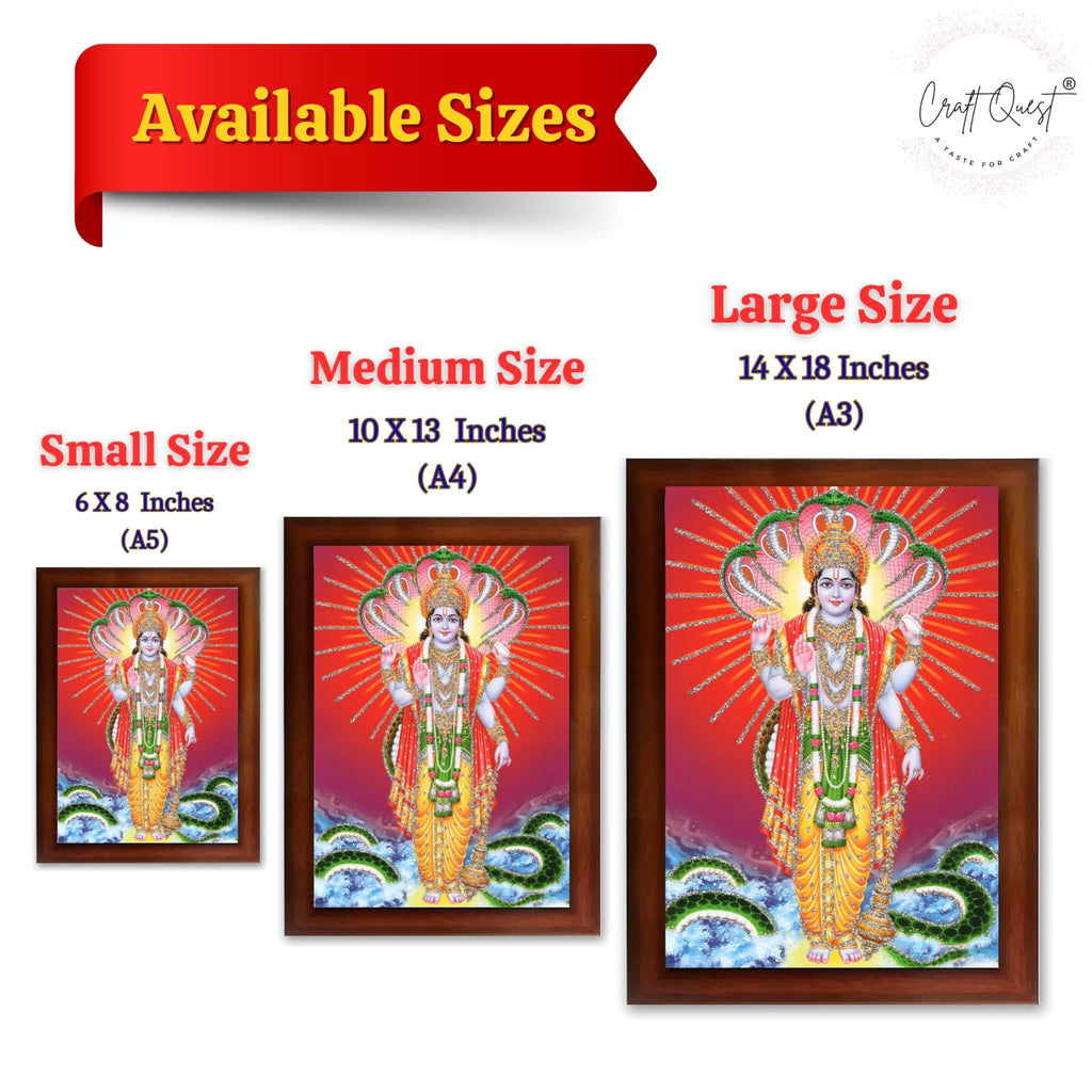 CRAFT QUEST Lord Vishnu Bhagwan Narayan Murti Mahavishnu Wall Painting Framed Home Décor, Religious Photo Frame