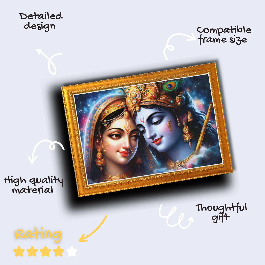 CRAFT QUEST Radha Krishna Art Photo Framed Painting for Home and Bedroom Wall Decoration of Size 14X10 Inches with Frame And Acrylic Glass RK208