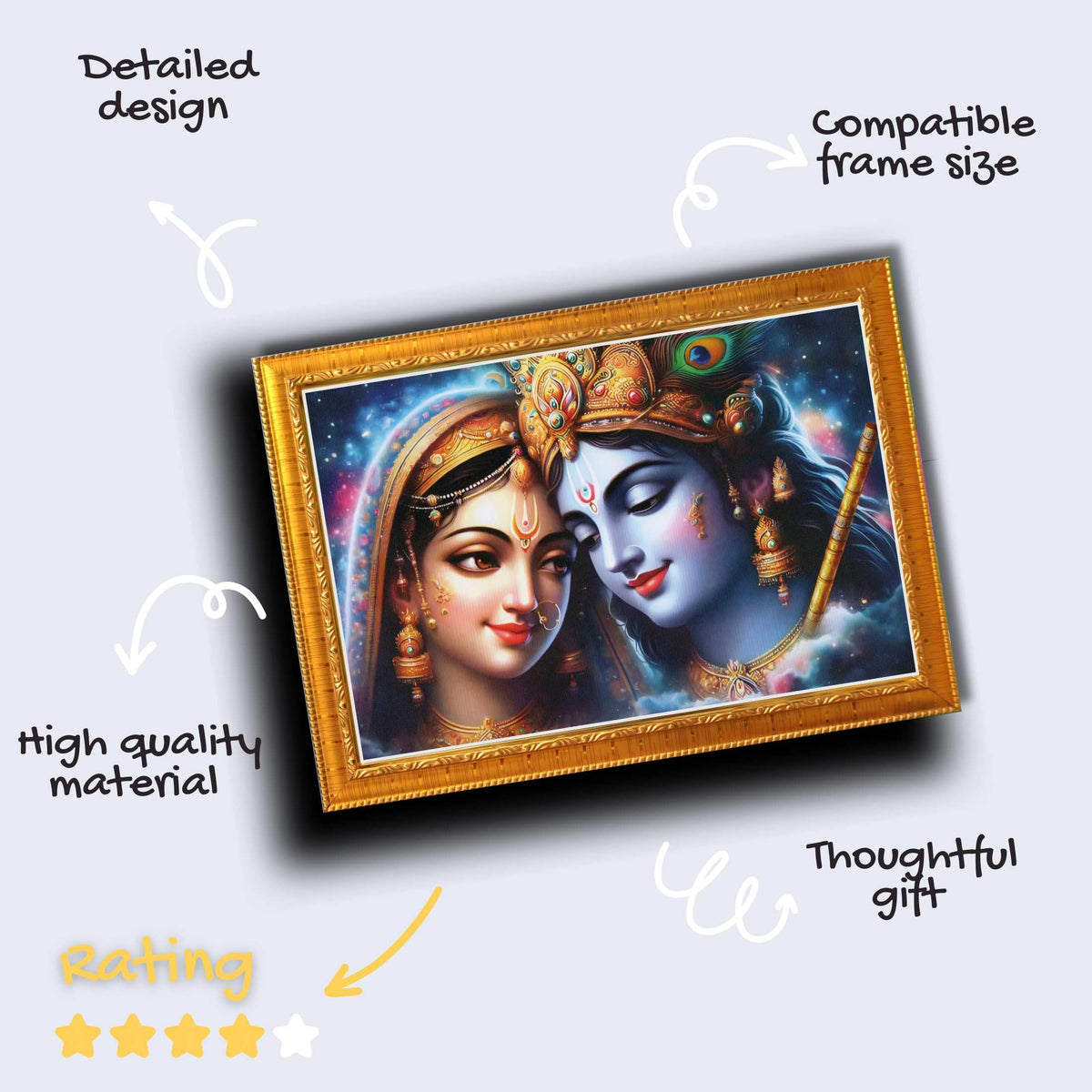 CRAFT QUEST Radha Krishna Art Photo Framed Painting for Home and Bedroom Wall Decoration of Size 14X10 Inches with Frame And Acrylic Glass RK208
