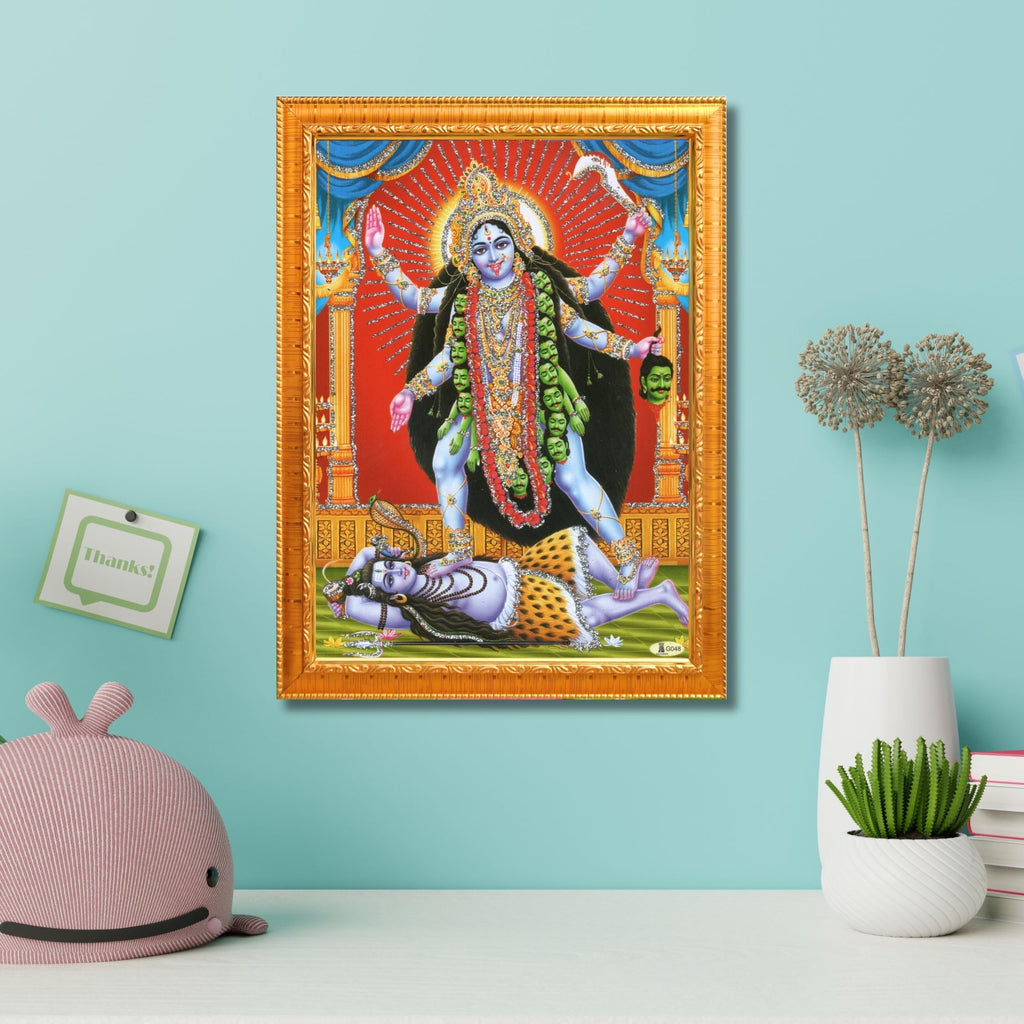 CRAFT QUEST Kali Mata photo with frame, God Religious Framed Painting With Acrylic Glass