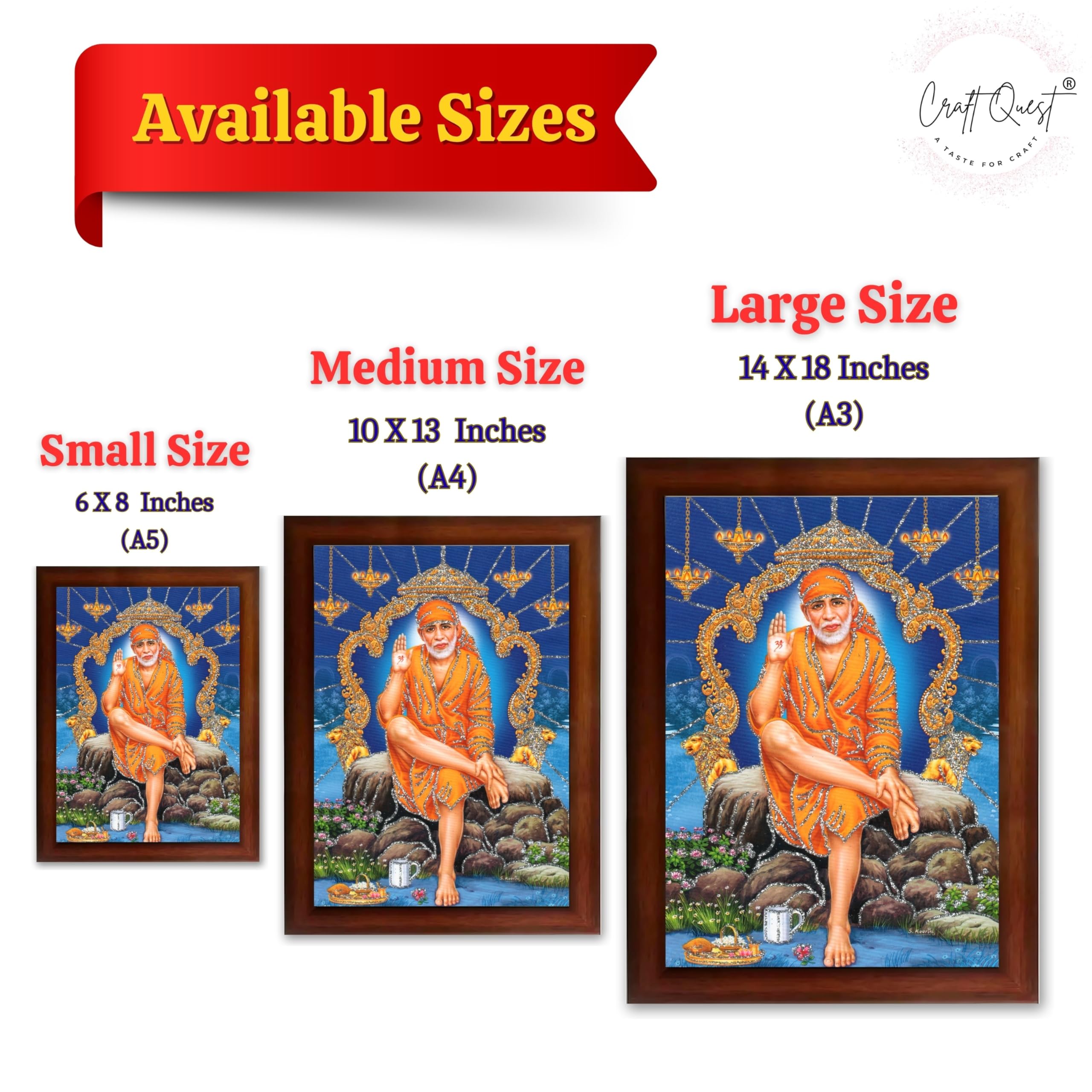 CRAFT QUEST Sai Baba Shirdi Sainath Wall Painting Framed Home Décor, Ideal for Home, Office, Temple & Puja Room, Wall Decor
