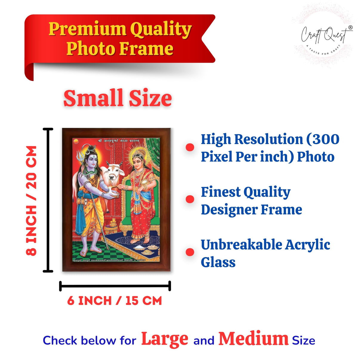 CRAFT QUEST Shiva & Maa Annapurna devi sitting on throne photo frame with Acrylic Glass for Kitchen