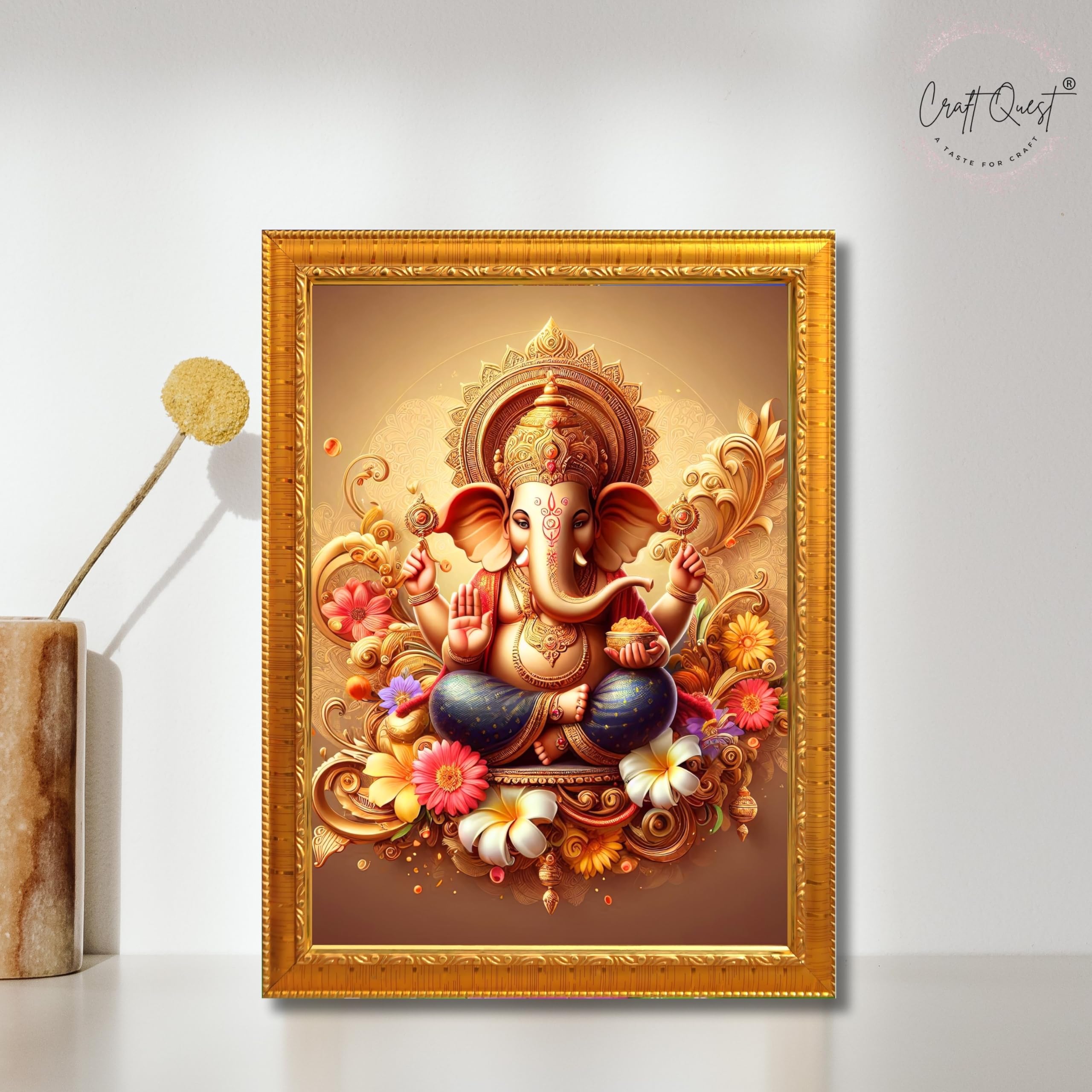 CRAFT QUEST Ganesh Ganesha Art Framed Painting Ready to Hang and Wall Home Decor