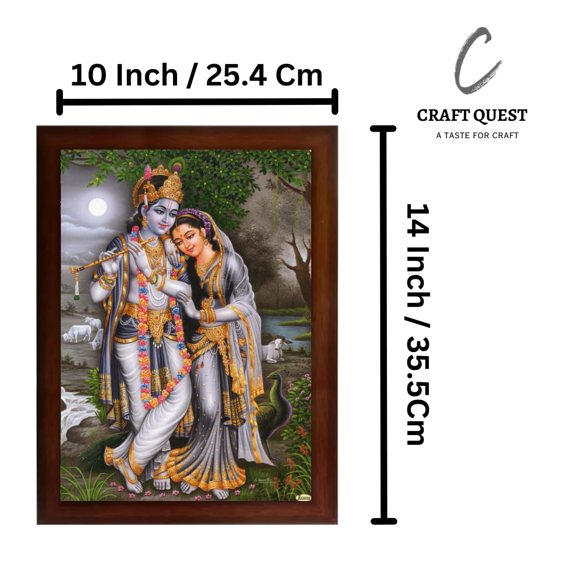 Craft Quest Radha Krishna Sparkle Coated Home Decorative Gift Item Framed Painting (10 X 14 Inches, Brown) RK1013-13