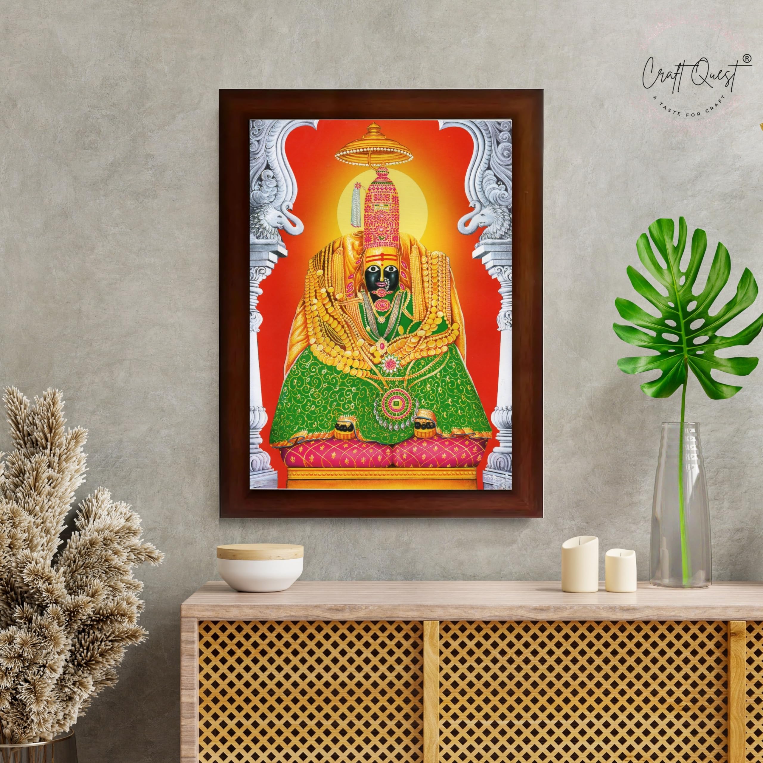 CRAFT QUEST Tulja mata photo with frame, Tuljabhawani photo | Hindu God Spiritual Framed | Ideal for Home, Office, Temple & Puja Room, Wall Decor