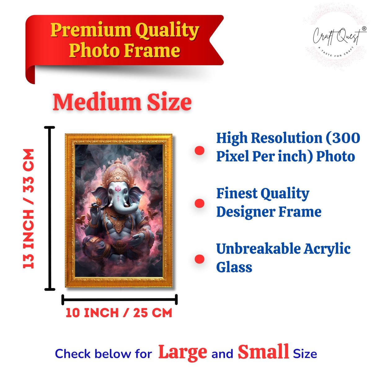 CRAFT QUEST God Ganesh Ganpati ji Hanging Wall Painting Framed For Home Décor