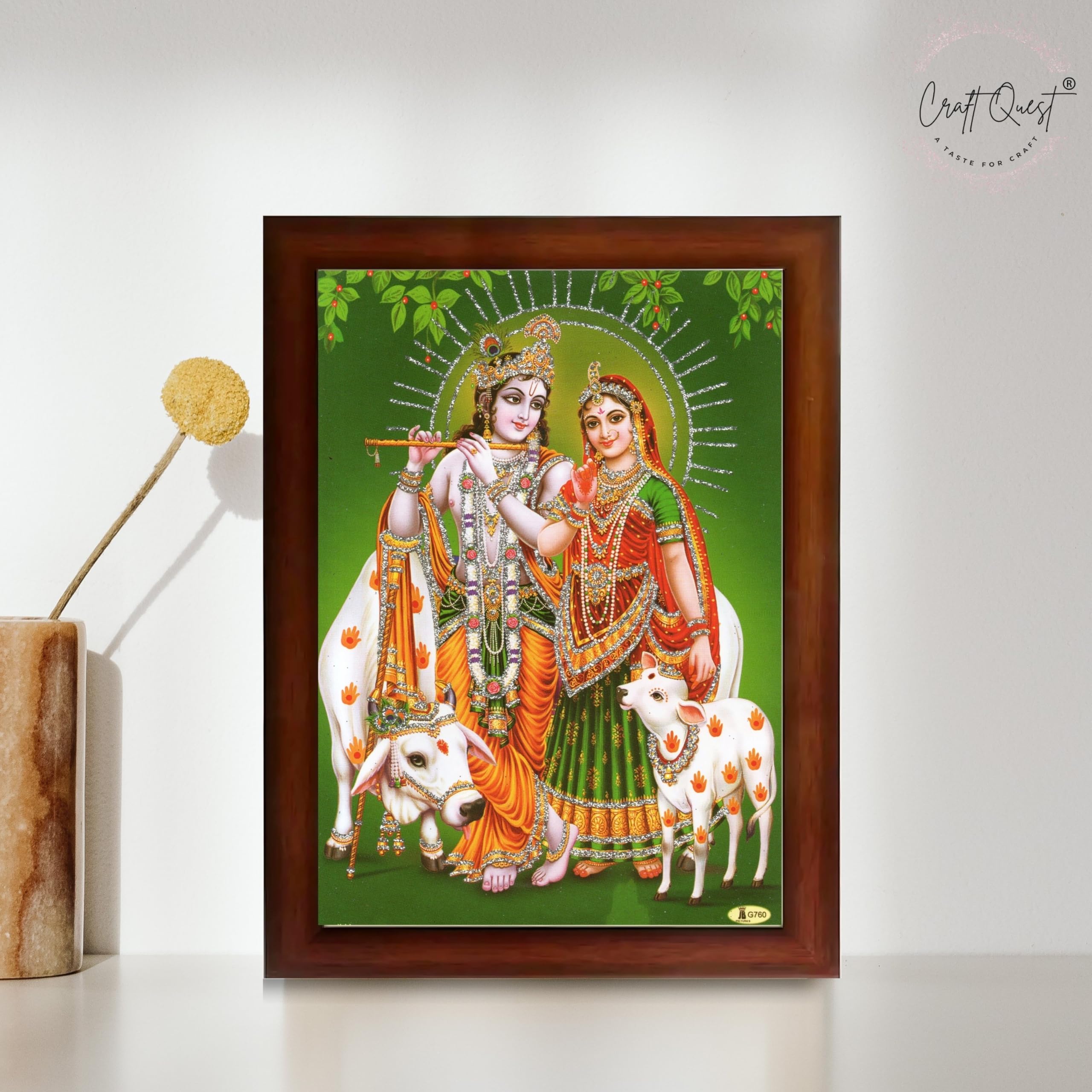 CRAFT QUEST Radha Krishna Flute Painting With Frame Wall Paintings for Living Room, Bedroom, Office Décor