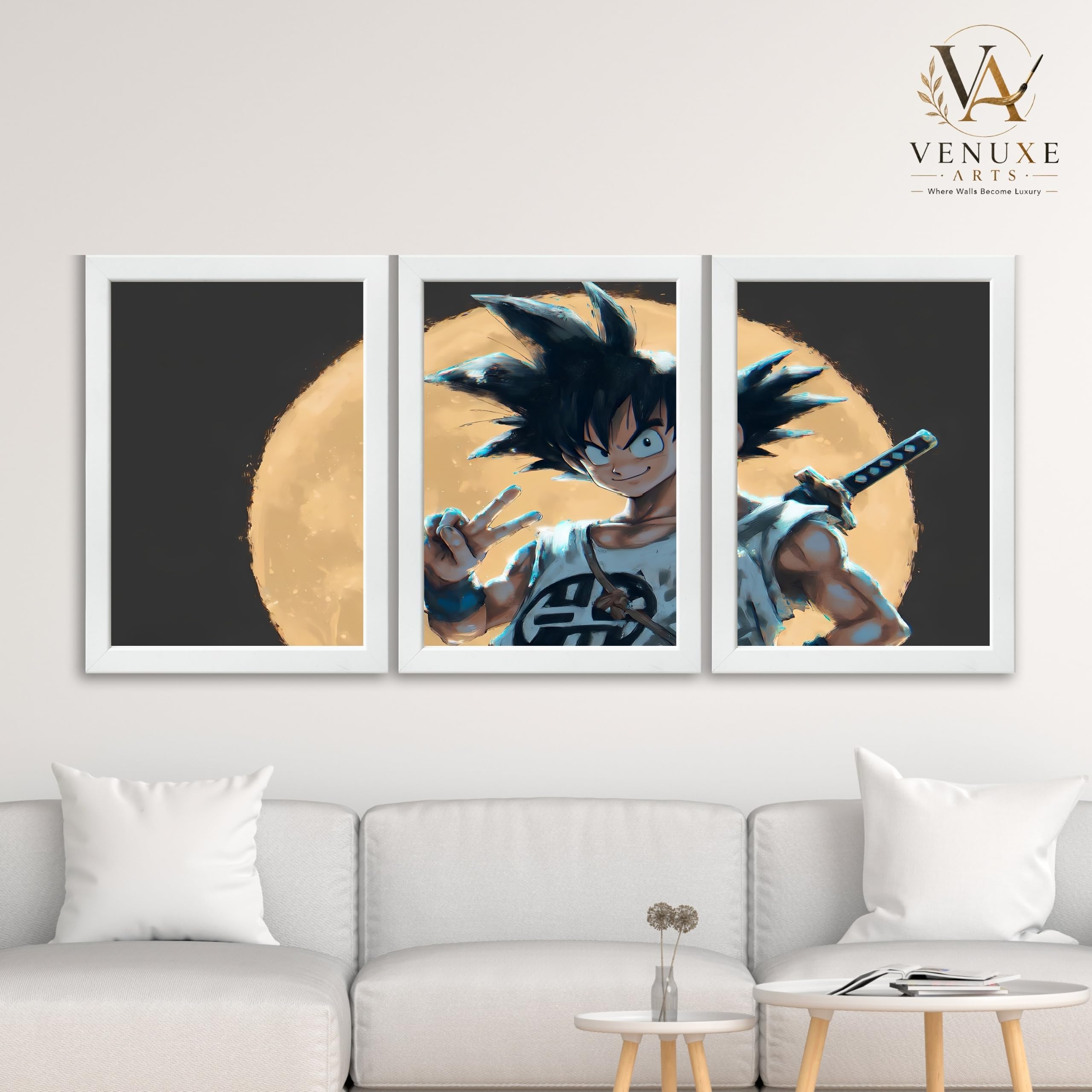 VENUXE ARTS Set Of 3 Anime Characters Wall Framed |Anime Characters Framed Poster for Living Room Bedroom Gaming Room Studio Wall Decor