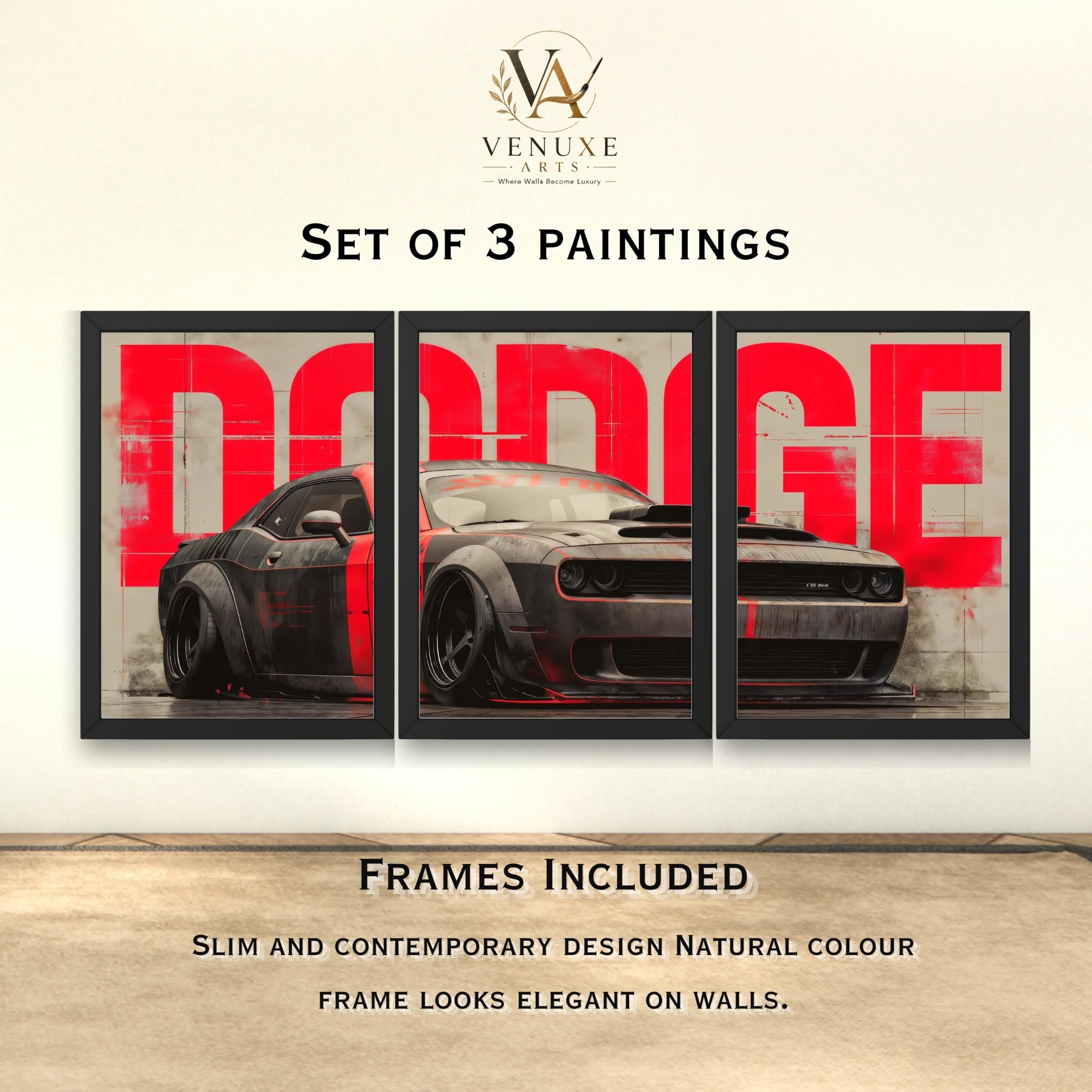 VENUXE ARTS Set Of 3 Big Sports Cars Framed Posters Gift Items for Boys Room Wall Decoration Bedroom Living Room Office Studio Décor | Car Poster Frame for Wall Décor