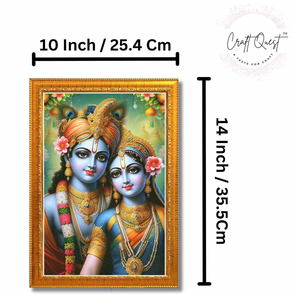 CRAFT QUEST Radha Krishna Art Photo Framed Painting for Home and Bedroom Wall Decoration of Size 14X10 Inches with Frame And Acrylic Glass RK214