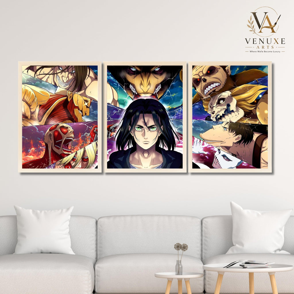 VENUXE ARTS Set Of 3 Anime Characters Wall Framed |Anime Characters Framed Poster for Living Room Bedroom Gaming Room Studio Wall Decor