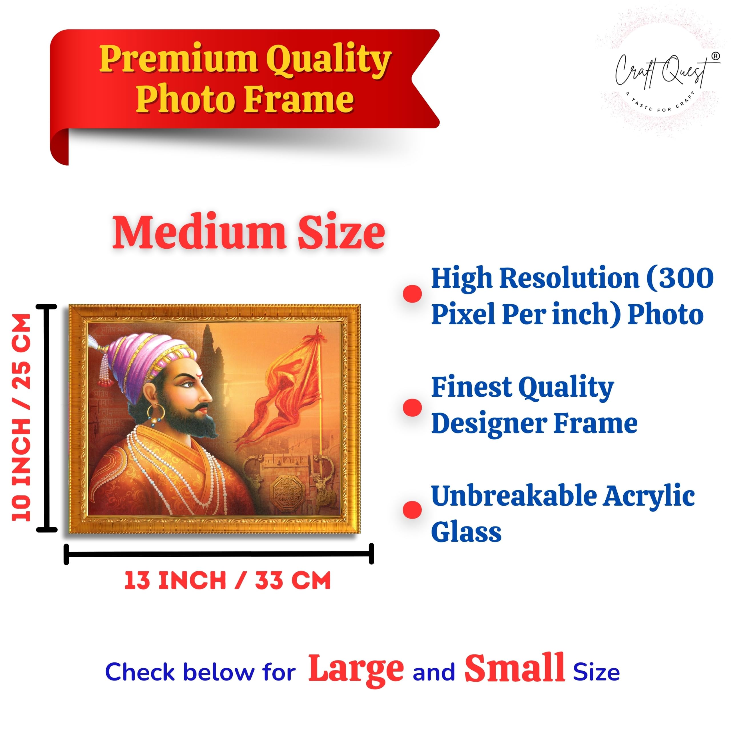 CRAFT QUEST Shri Chhatrapati Shivaji Maharaj Wall Photo Frame | Lightweight | Home Decoration Item | Best Gifting Option