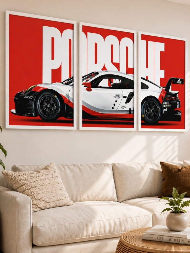 VENUXE ARTS Set Of 3 Big Sports Cars Framed Posters Gift Items for Boys Room Wall Decoration Bedroom Living Room Office Studio Décor | Car Poster Frame for Wall Décor