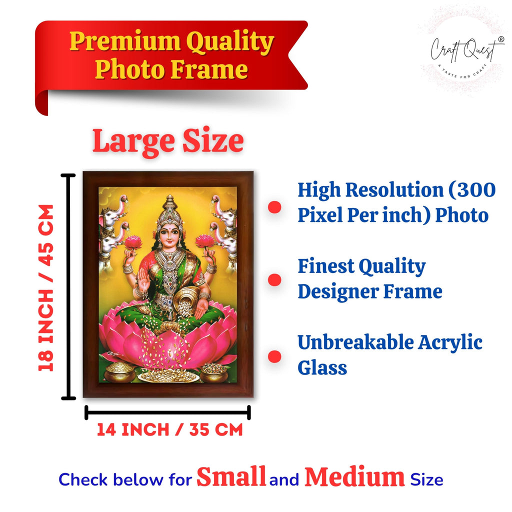 CRAFT QUEST Goddess Lakshmi Mata Devi Vaibhav Laxmi Maa Wall Painting Photo Framed | Ideal for Home, Office, Temple & Puja Room, Wall Decor