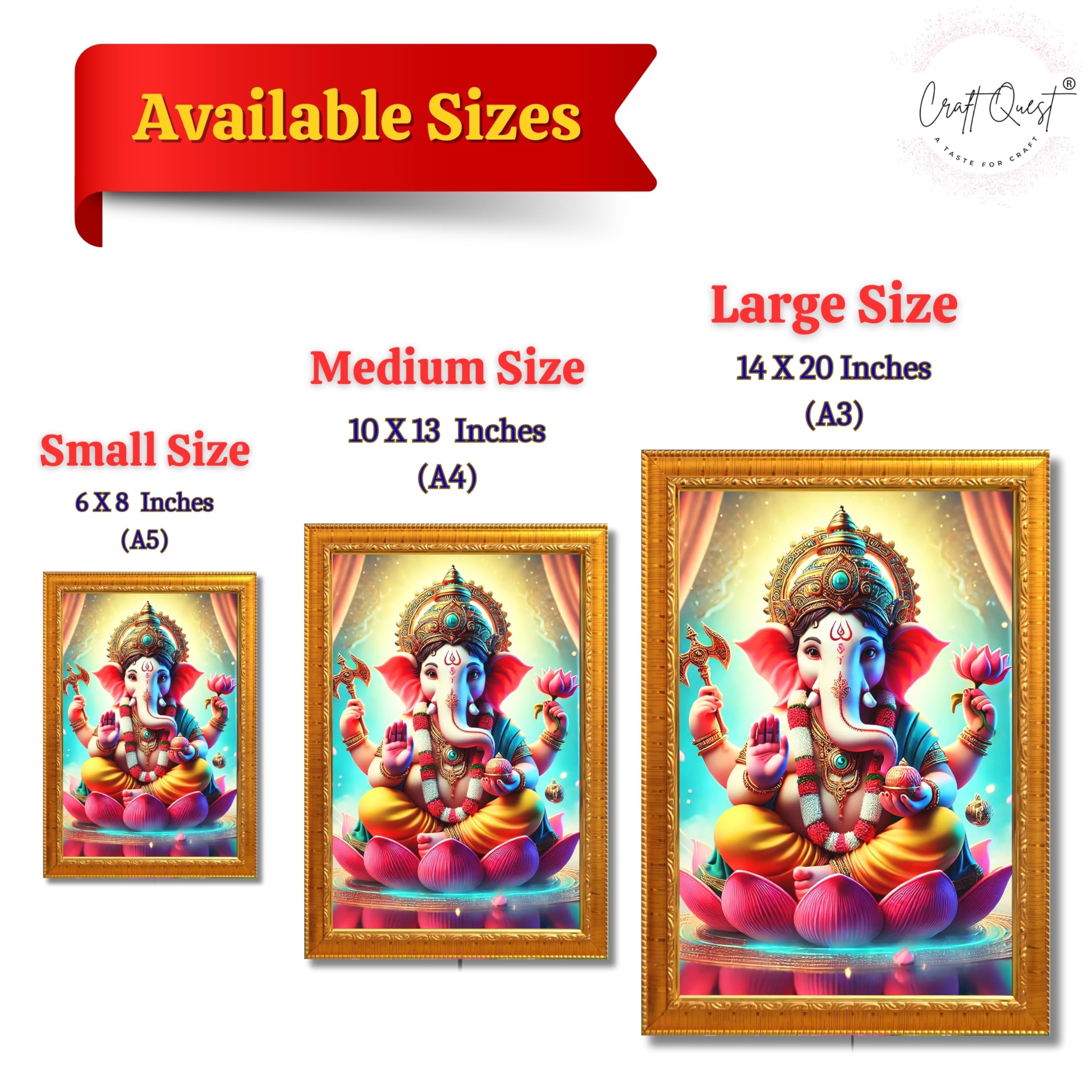 CRAFT QUEST Lord Ganesha Ji Laminated God Photo Frame Wall Decor Mandir Pooja Poster Religious Painting Home Office Gift GA-219